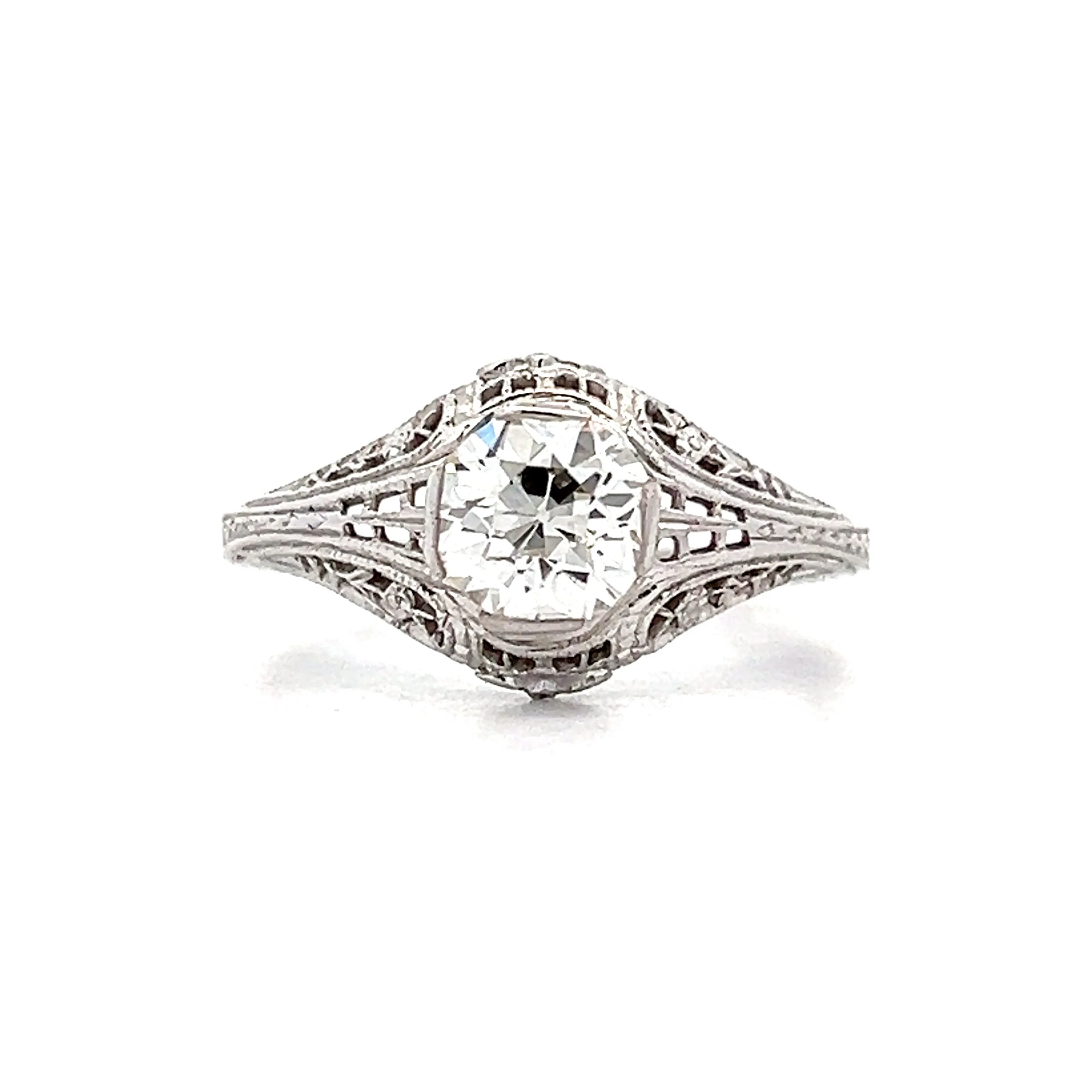 .91 Art Deco European Diamond Engagement Ring in 18k
