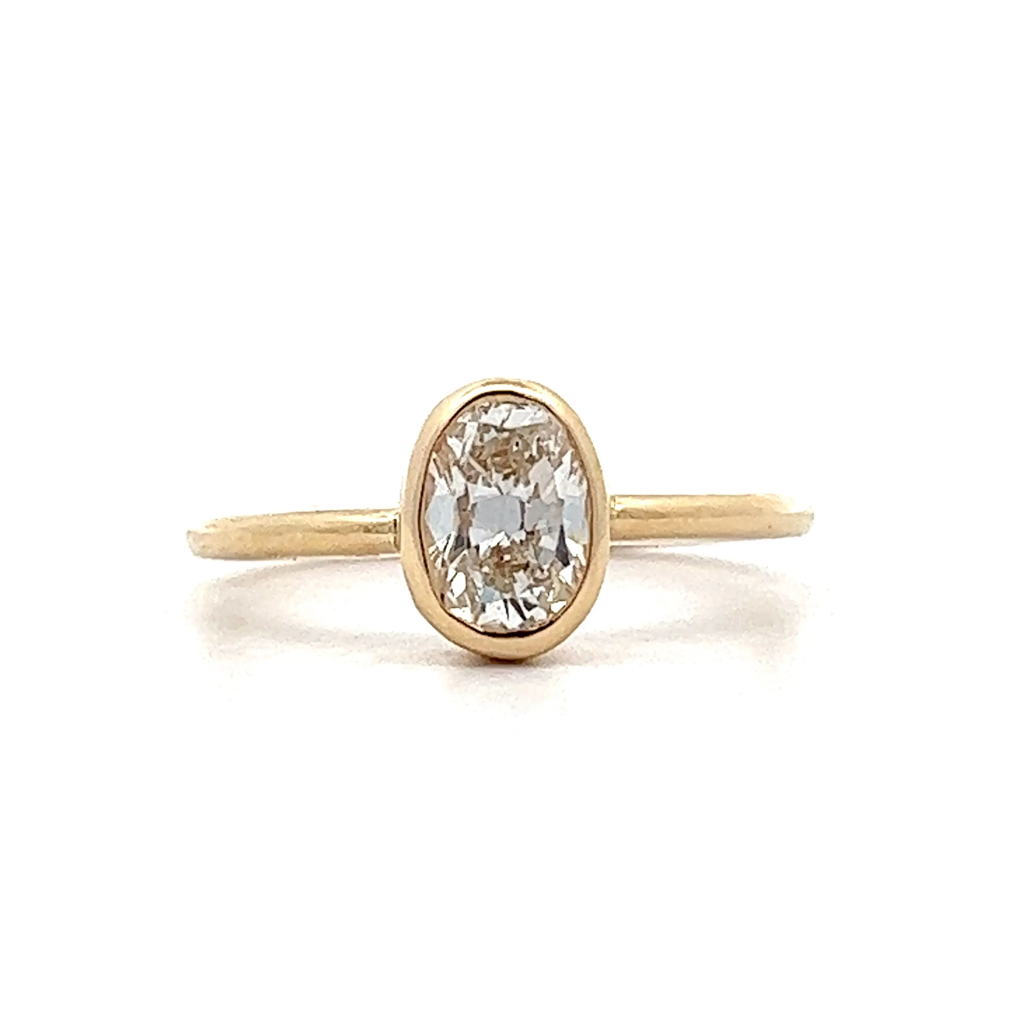 .91 Oval Diamond Bezel Solitaire Engagement Ring in 14k Yellow Gold