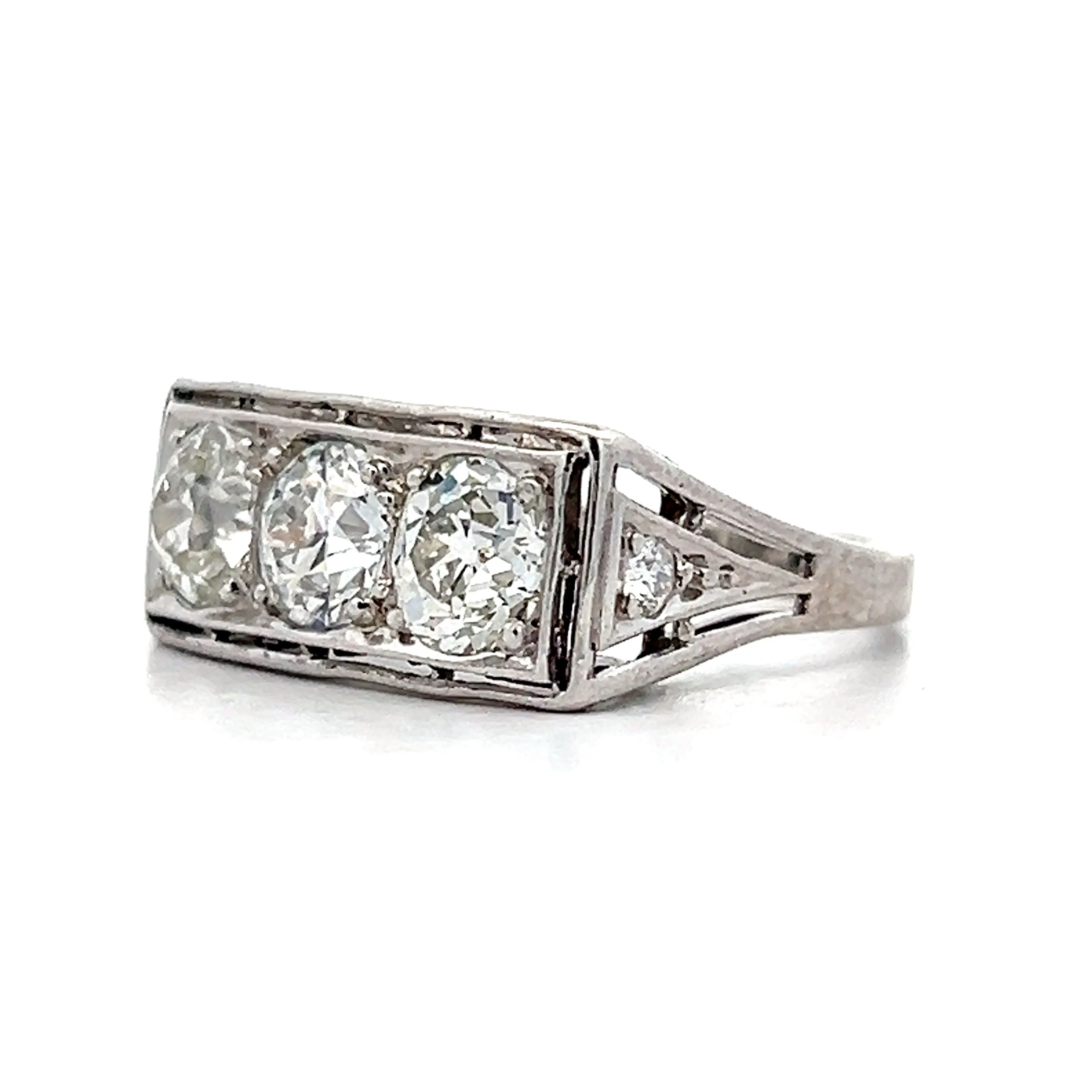 .92 Art Deco Three Stone Cocktail Ring in Platinum - Image 2