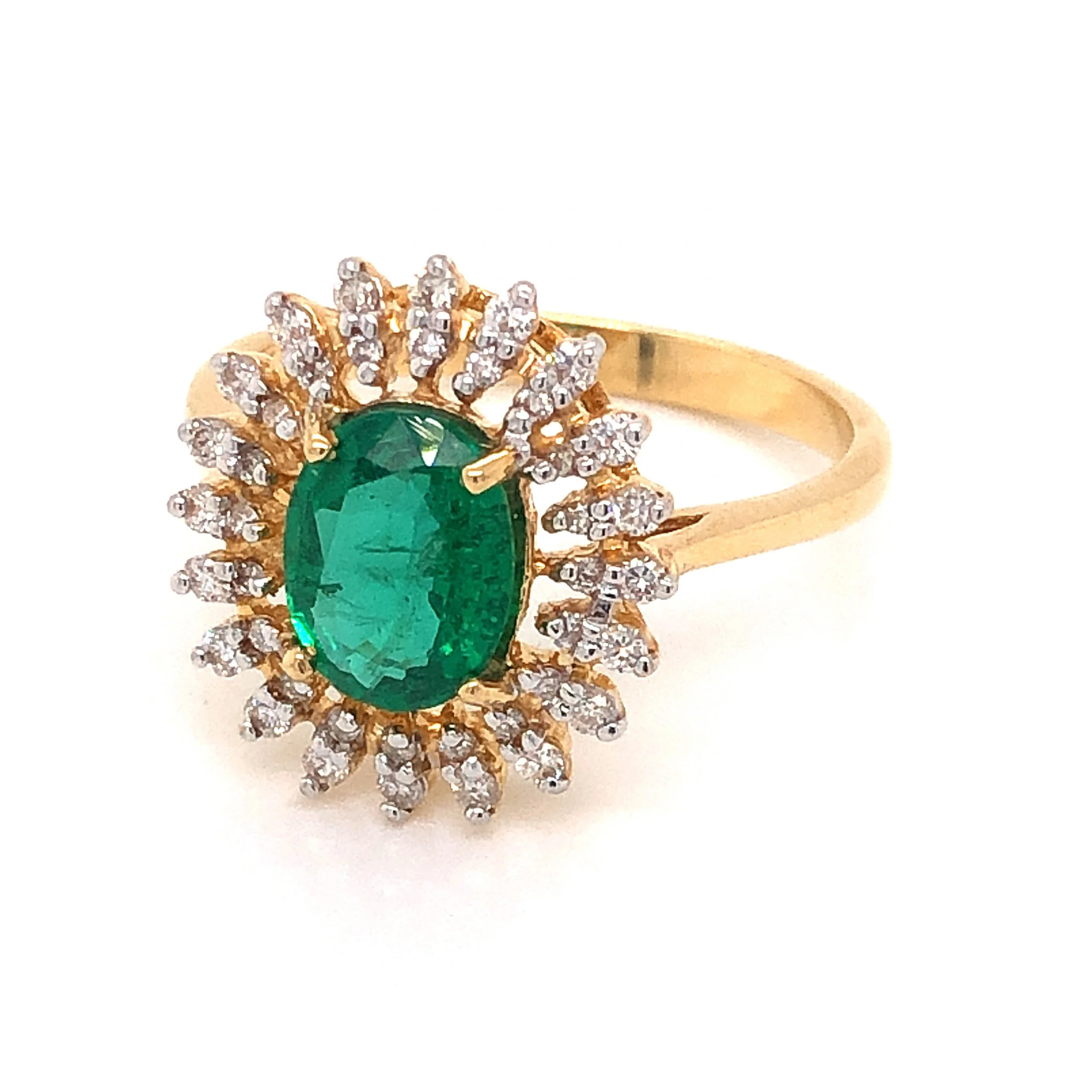 .93 Oval Cut Emerald & Diamond Cocktail Ring in 18k Yellow Gold - Image 2