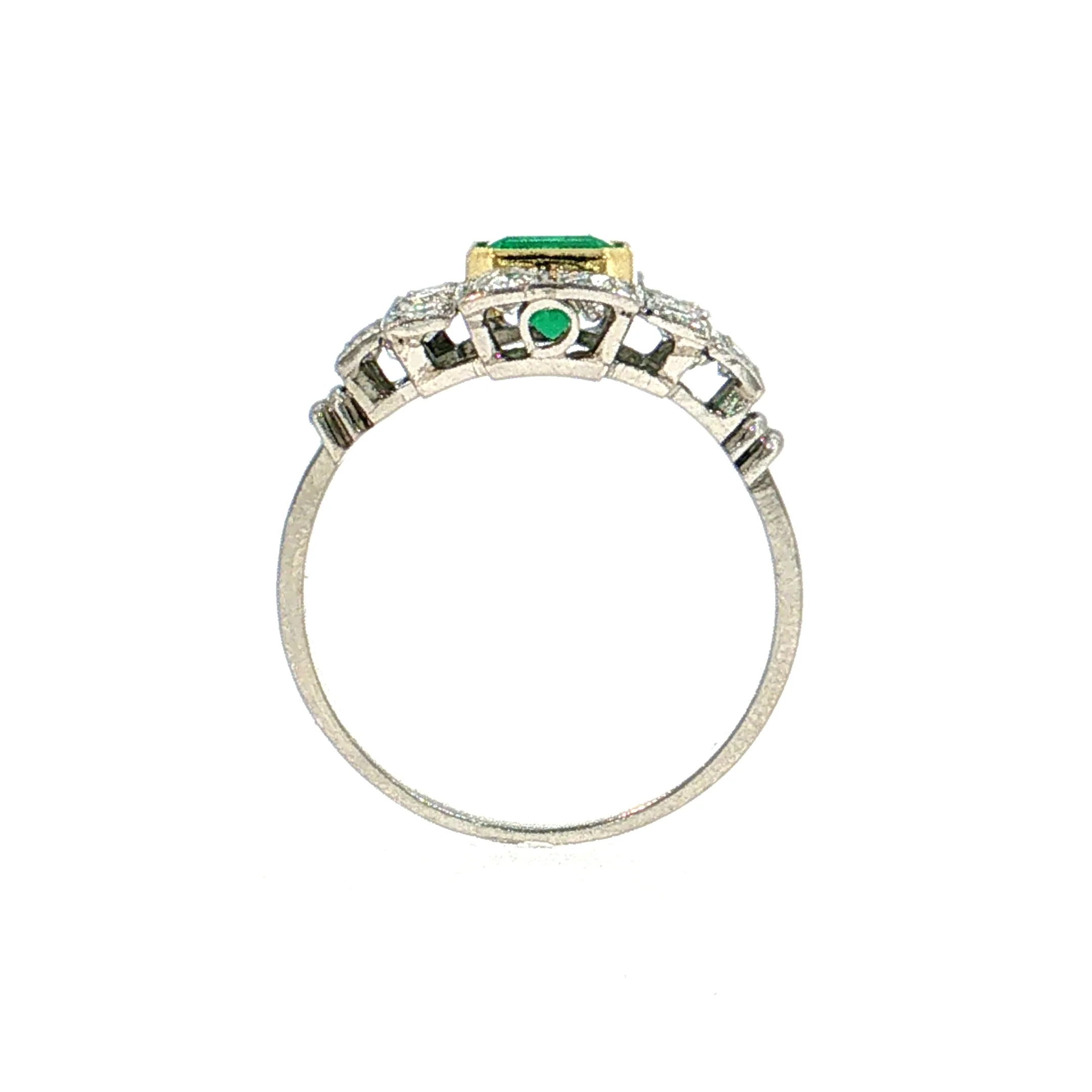 .94 Vintage Deco Emerald Cocktail Ring Platinum & 18k - Image 4