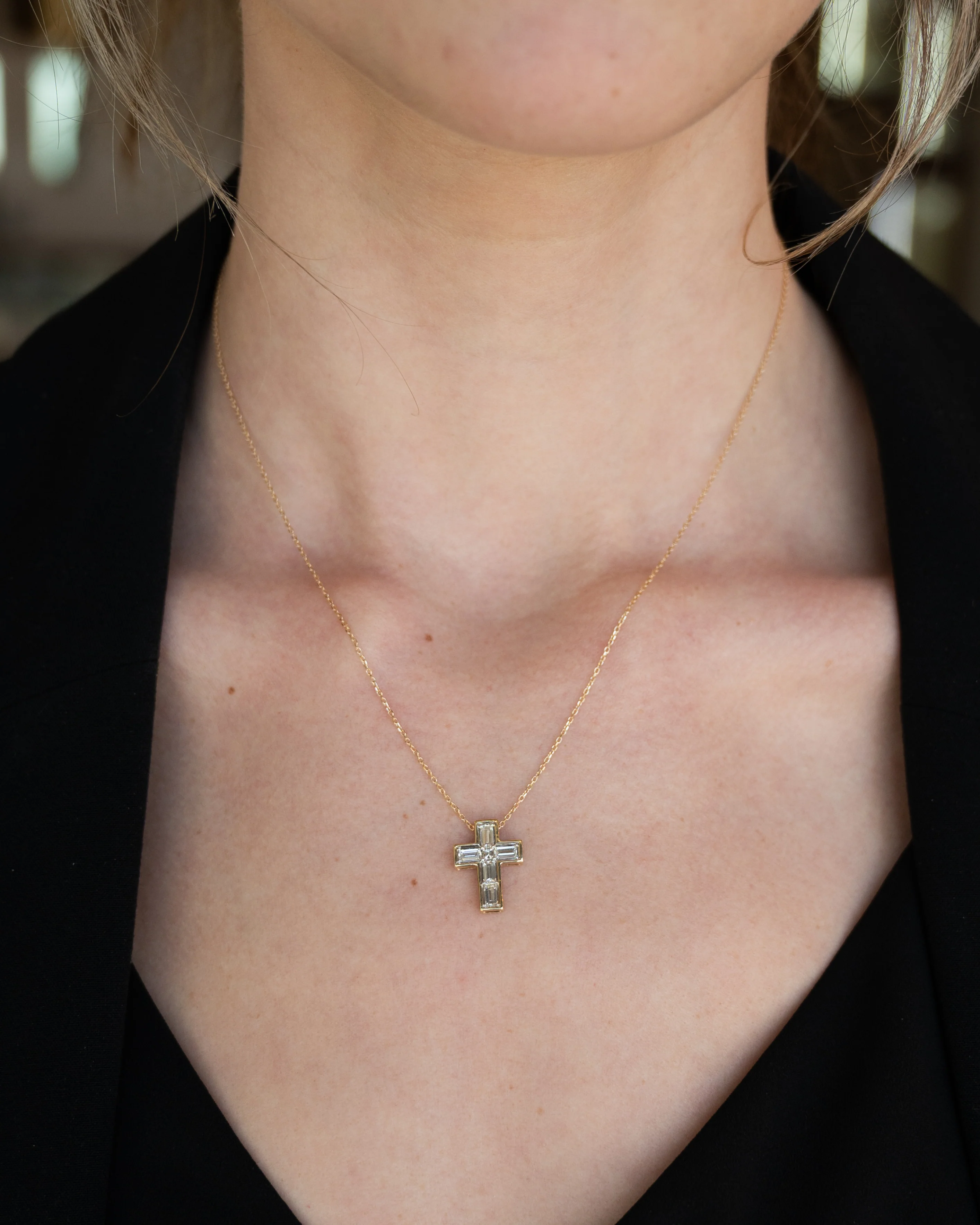 .94 Diamond Cross Pendant 14k Yellow Gold - Image 5
