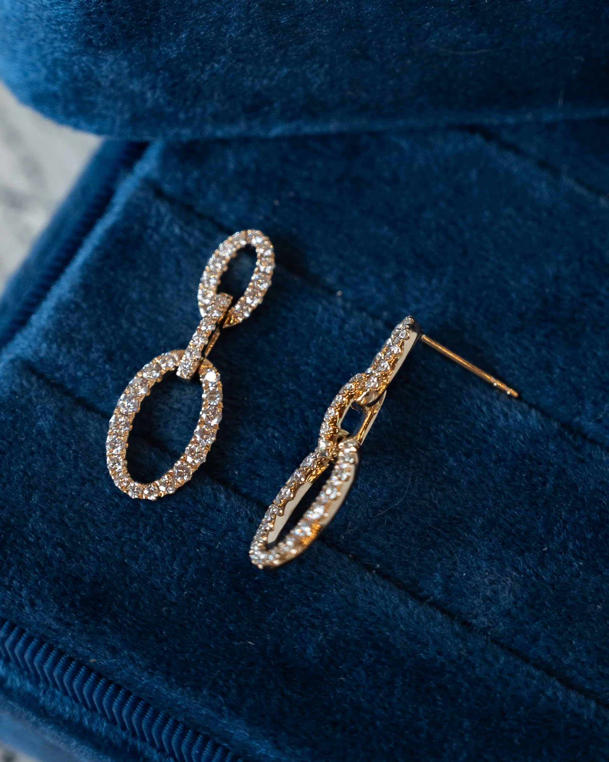 .97 Diamond Oval Link Drop Earrings 14k Yellow Gold - Image 4