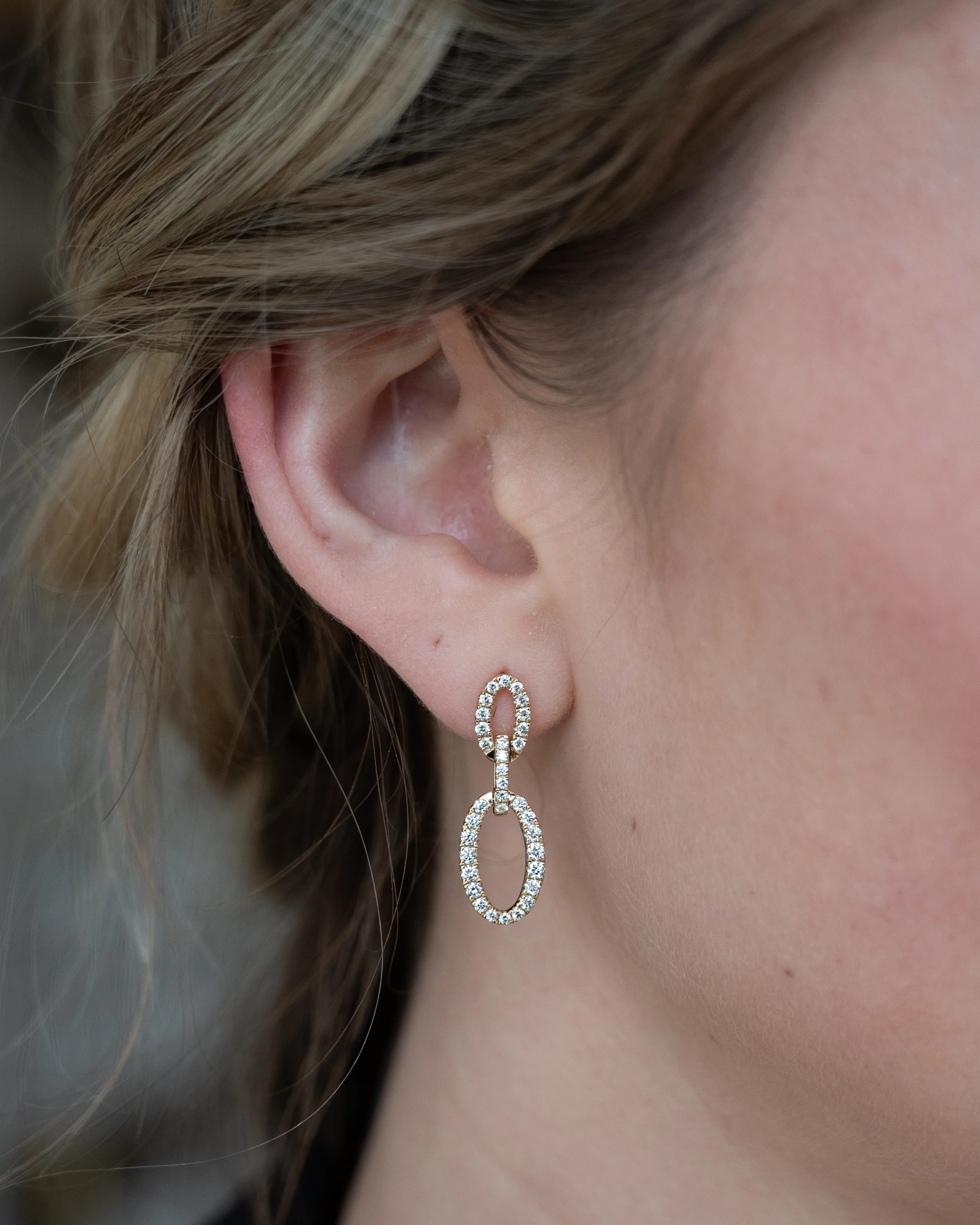 .97 Diamond Oval Link Drop Earrings 14k Yellow Gold - Image 5