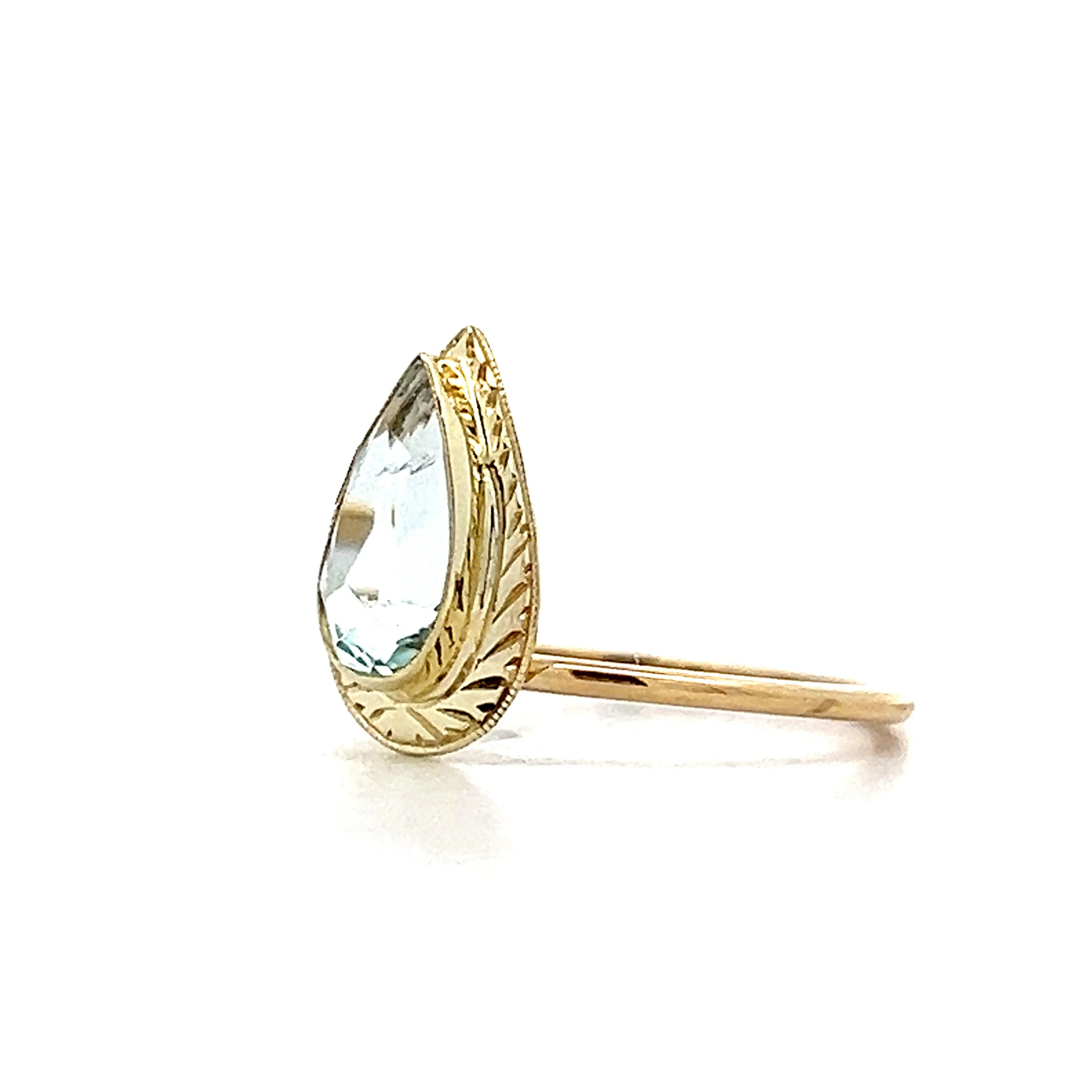 .97 Pear Cut Aquamarine Stacking Ring in 14k Yellow Gold - Image 2