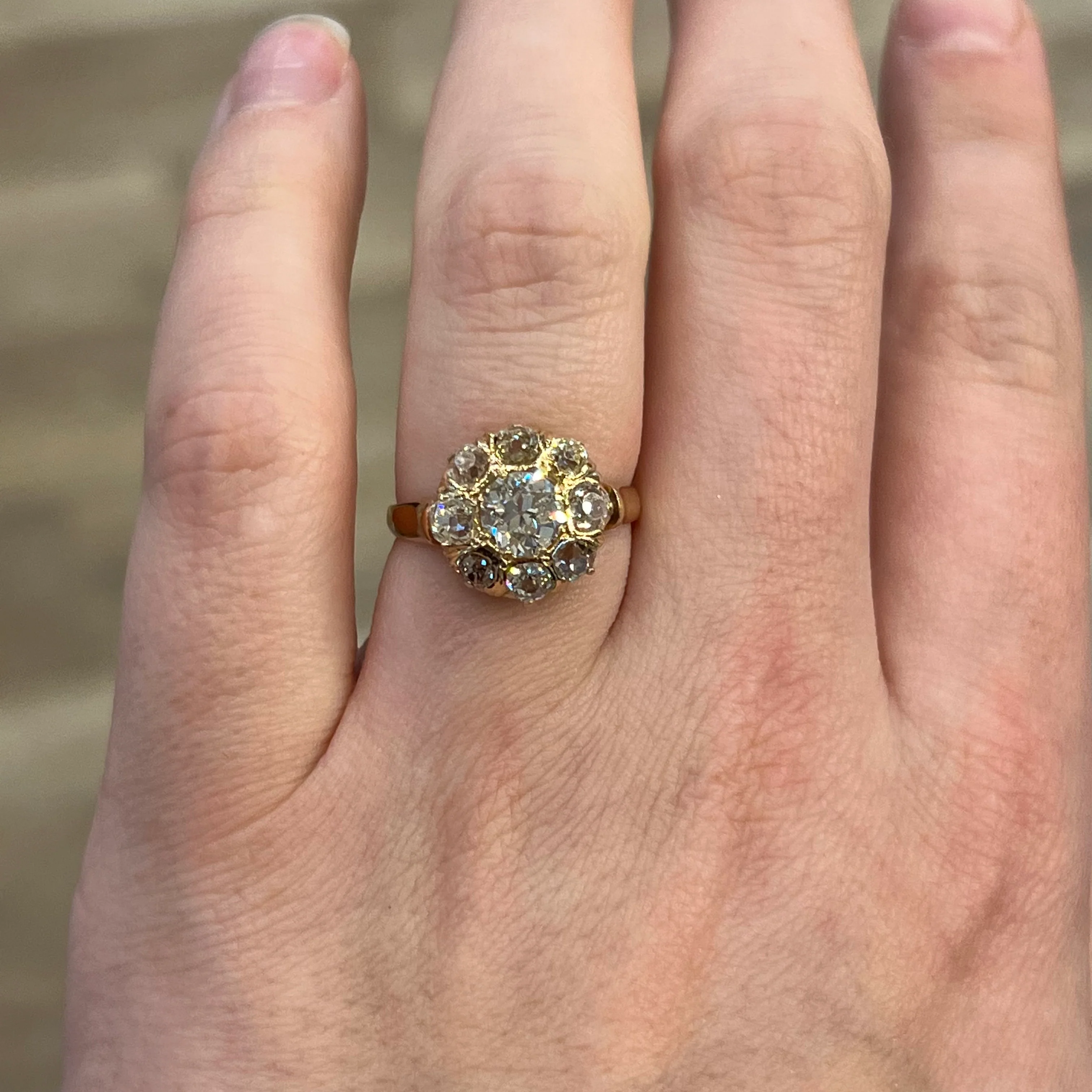 .97 Victorian Diamond Cluster Engagement Ring in 18k Yellow Gold - Image 6