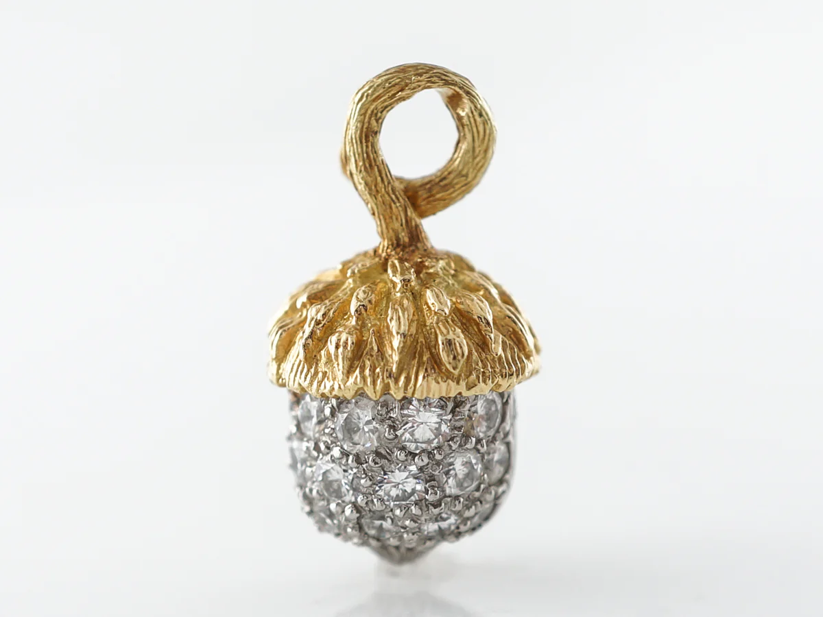 Acorn Pendant w/Pave Diamond in 18k & Platinum - Image 2