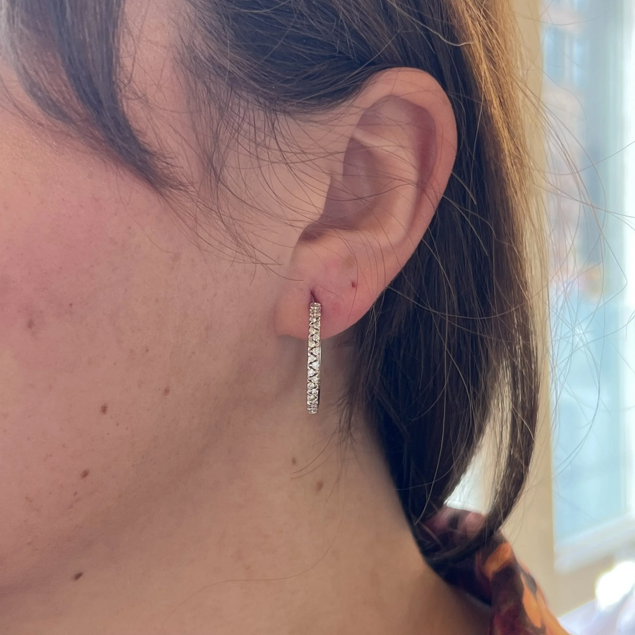 Alternating Diamond Hoop Earrings in 14k White Gold - Image 4