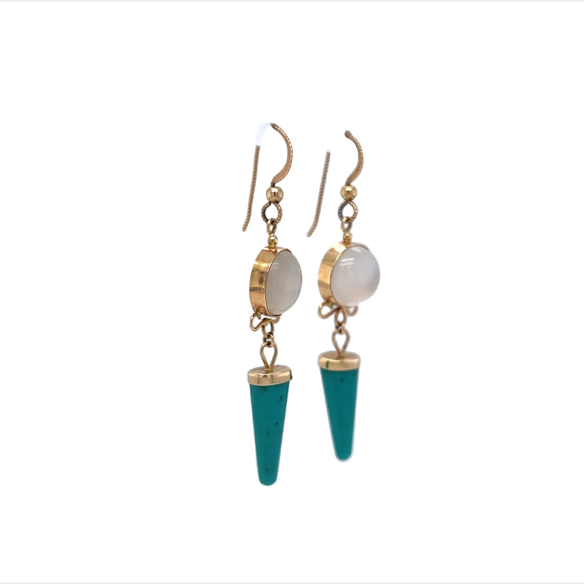 Amazonite and Chalcedony Earrings in 14k Yellow Gold - Image 3