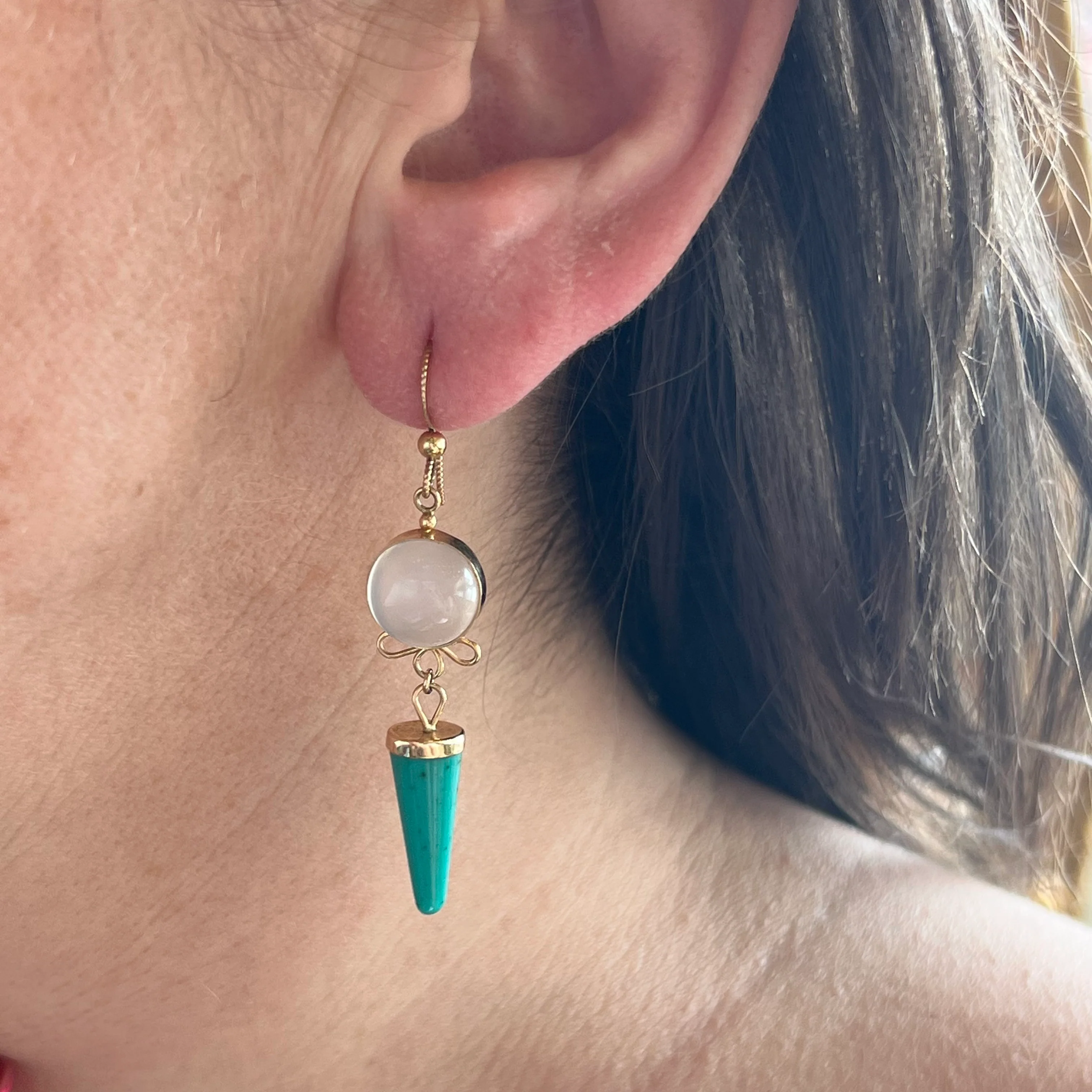 Amazonite and Chalcedony Earrings in 14k Yellow Gold - Image 4