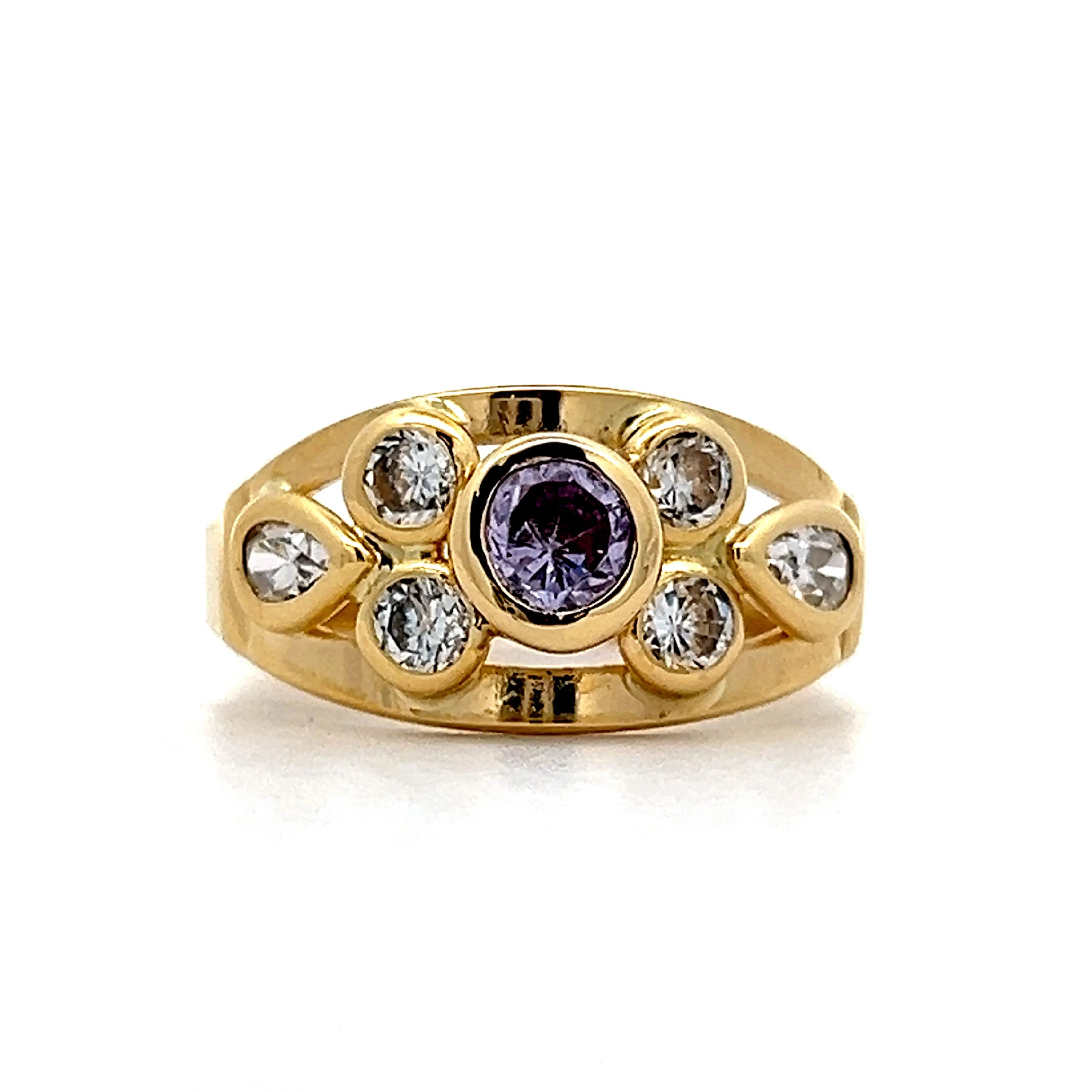Amethyst & Diamond Cocktail Ring in Yellow Gold