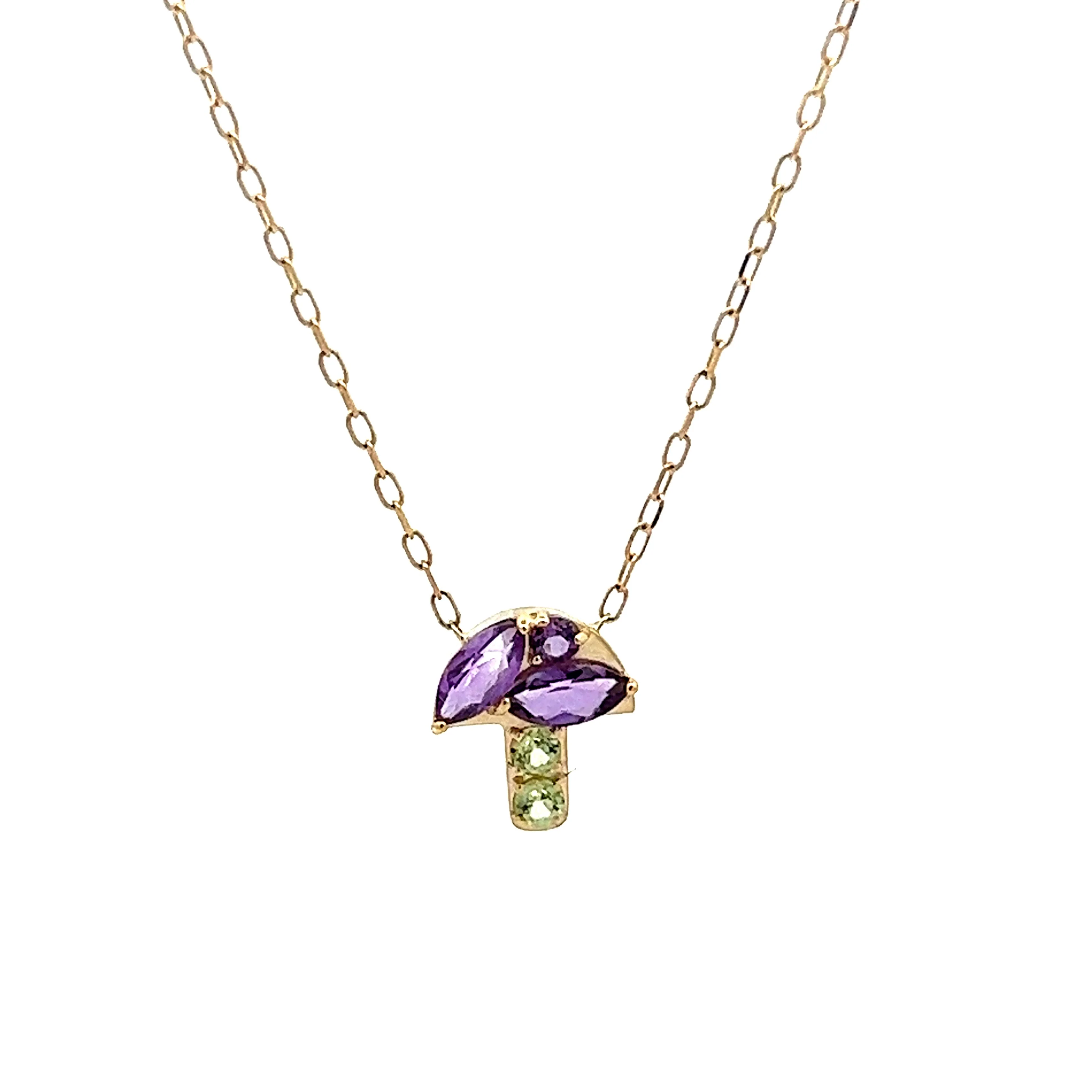 Amethyst & Lemon Quartz Pendant Necklace in Yellow Gold
