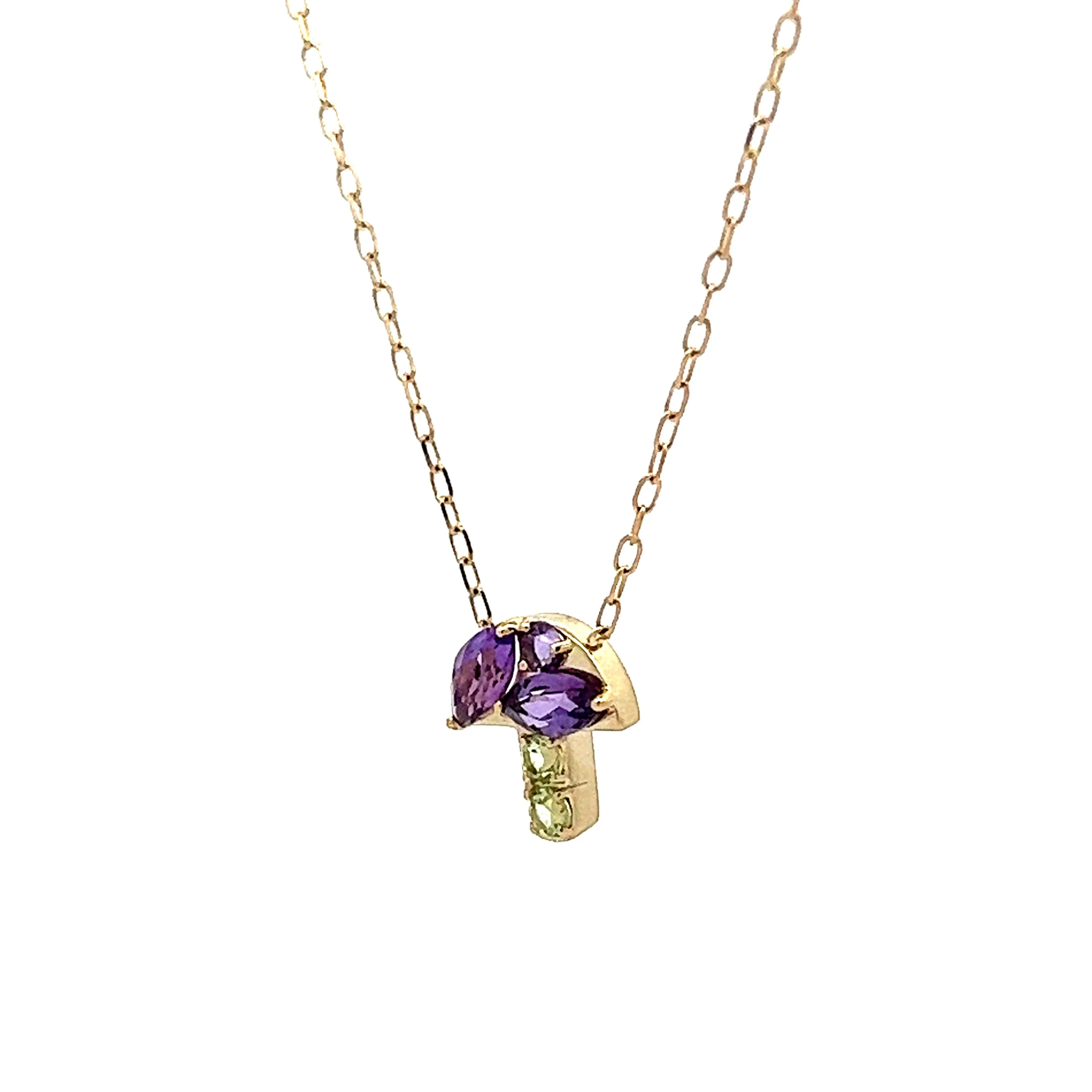 Amethyst & Lemon Quartz Pendant Necklace in Yellow Gold - Image 2