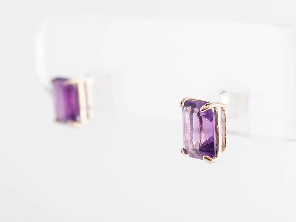 Amethyst Stud Earrings in 14k Yellow Gold - Image 2