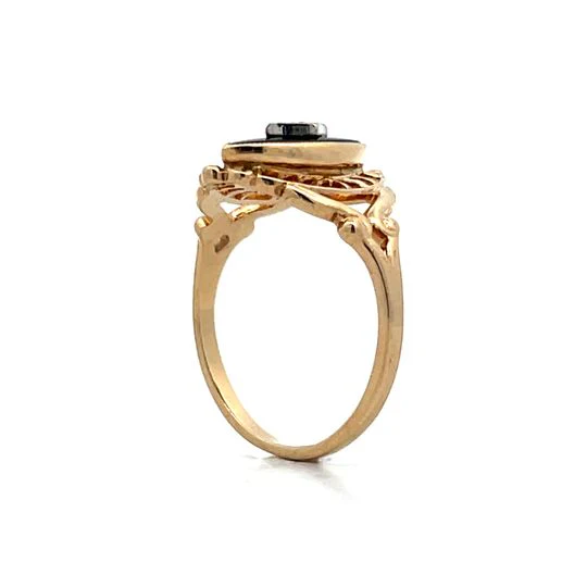 Antique Art Deco Diamond & Onyx Ring in 10k Yellow Gold - Image 5
