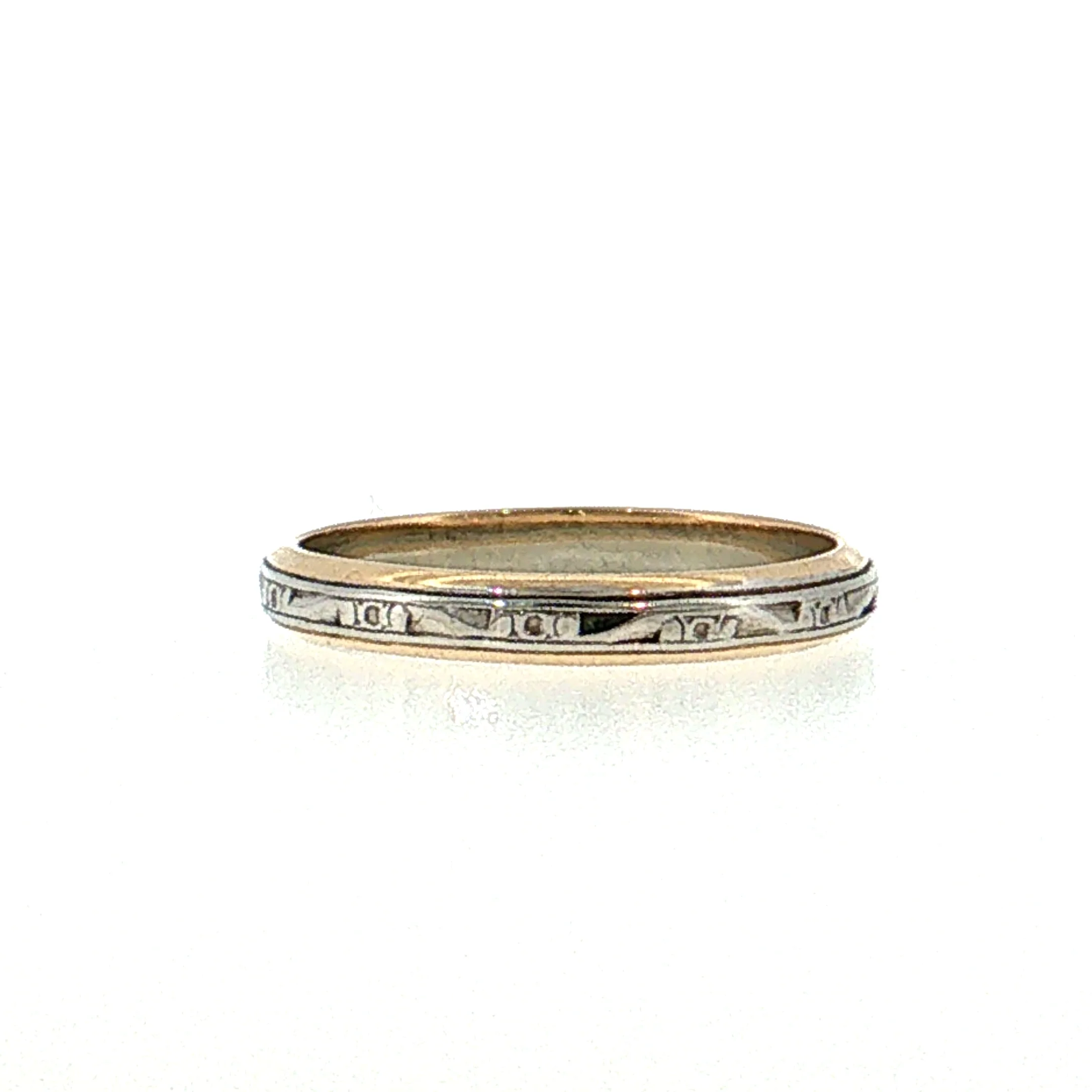 Antique Art Deco Engraved Wedding Band 14k Two-Tone Gold - Image 2
