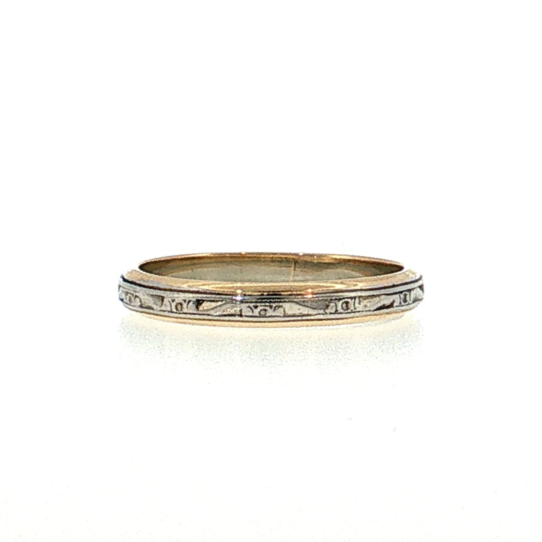 Antique Art Deco Engraved Wedding Band 14k Two-Tone Gold - Image 3