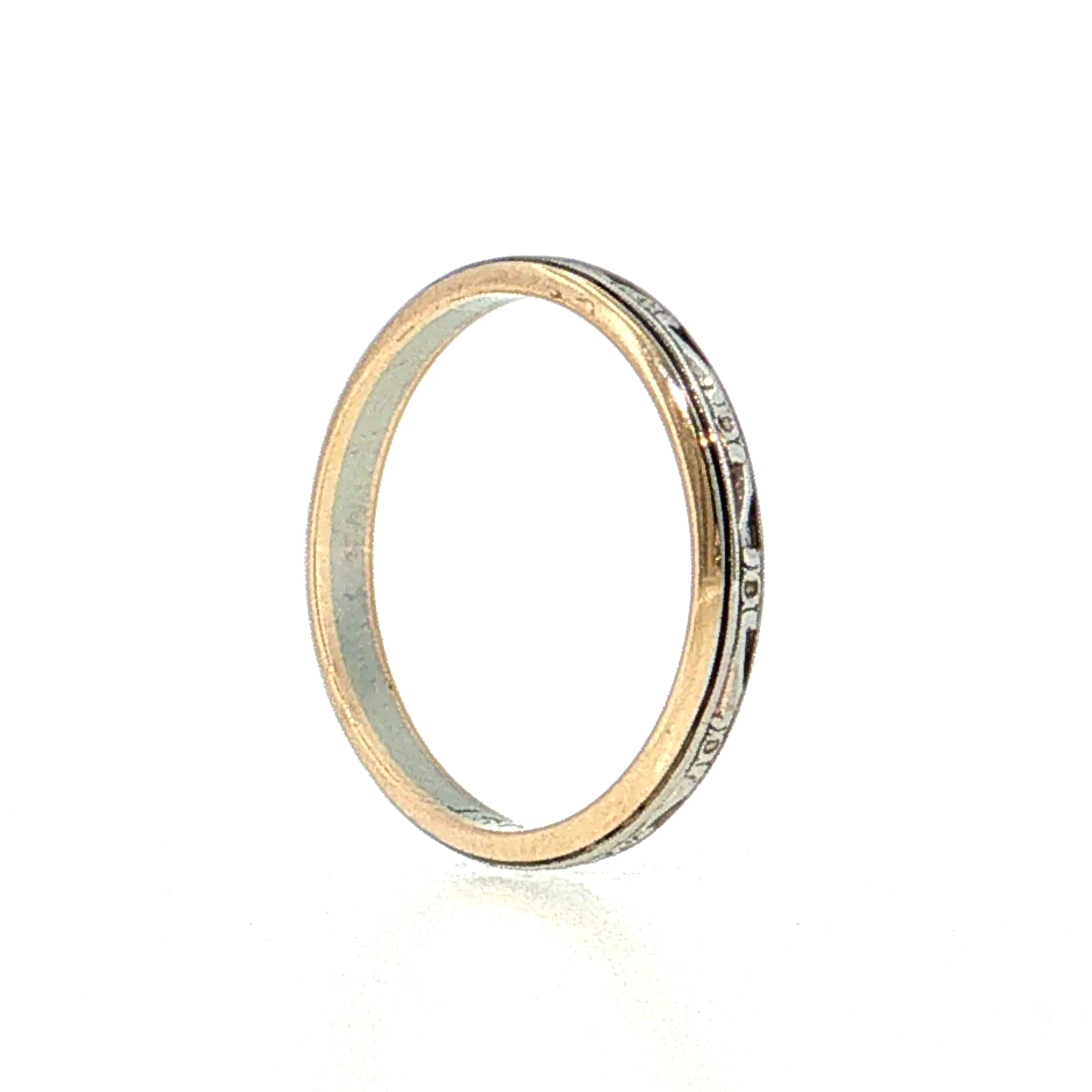Antique Art Deco Engraved Wedding Band 14k Two-Tone Gold - Image 5