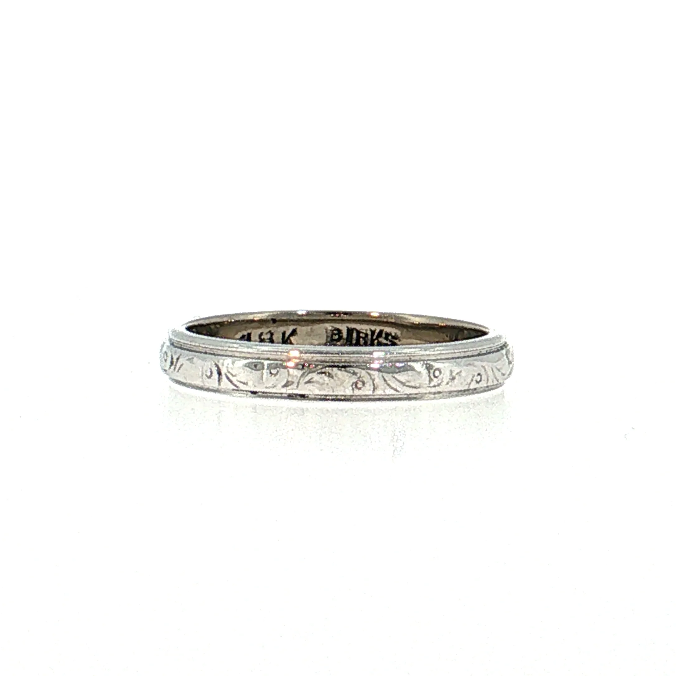 Antique Art Deco Engraved Wedding Band 18k White Gold