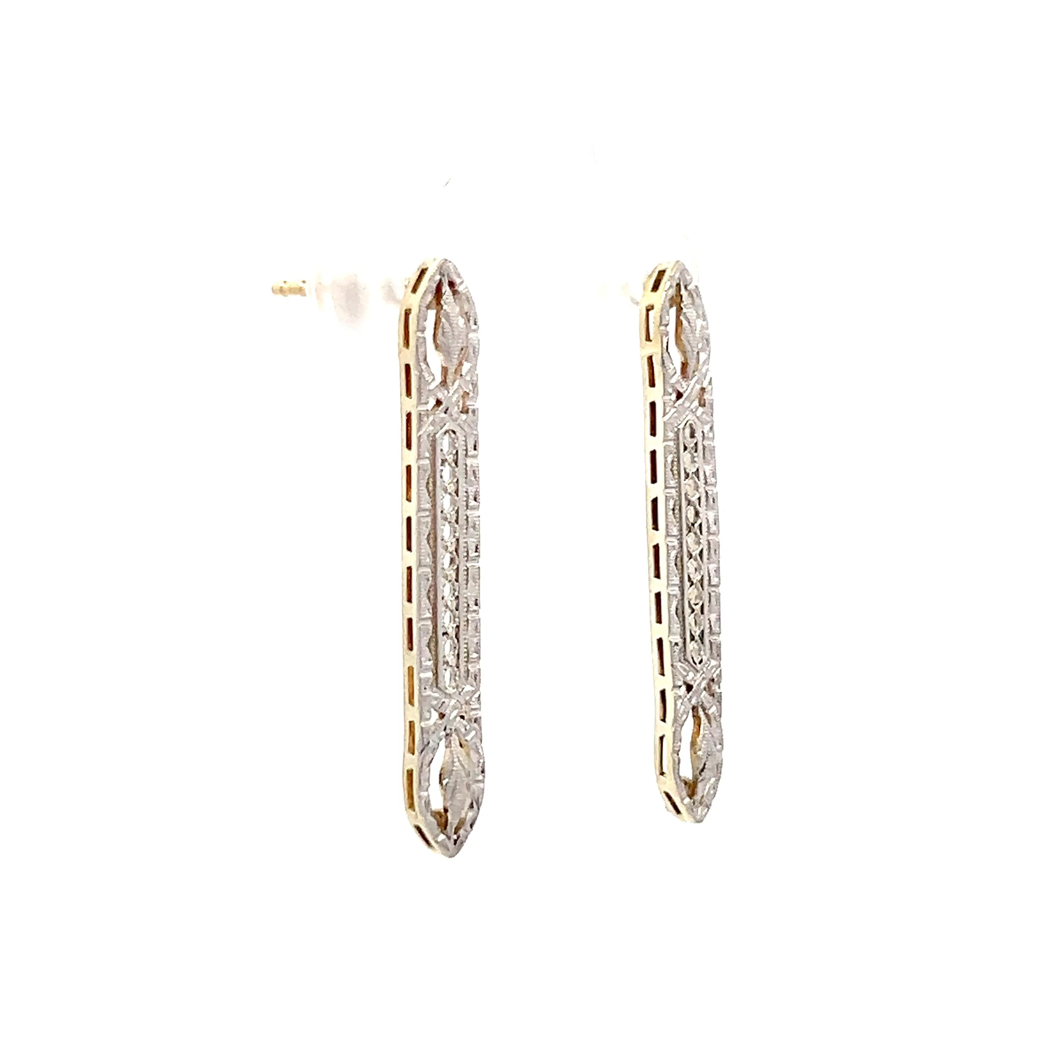 Antique Art Deco Filigree Earrings in 14k - Image 3