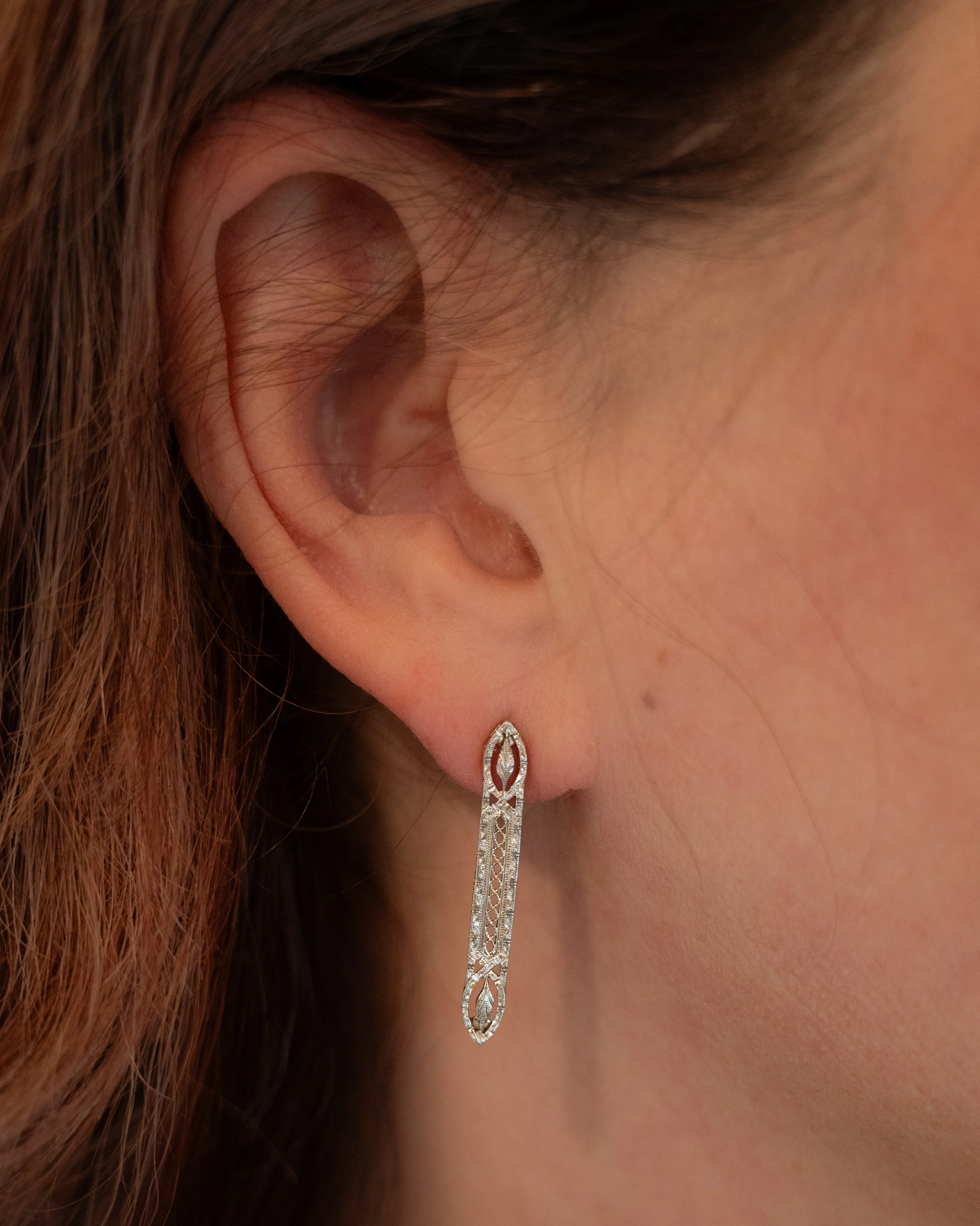 Antique Art Deco Filigree Earrings in 14k - Image 5