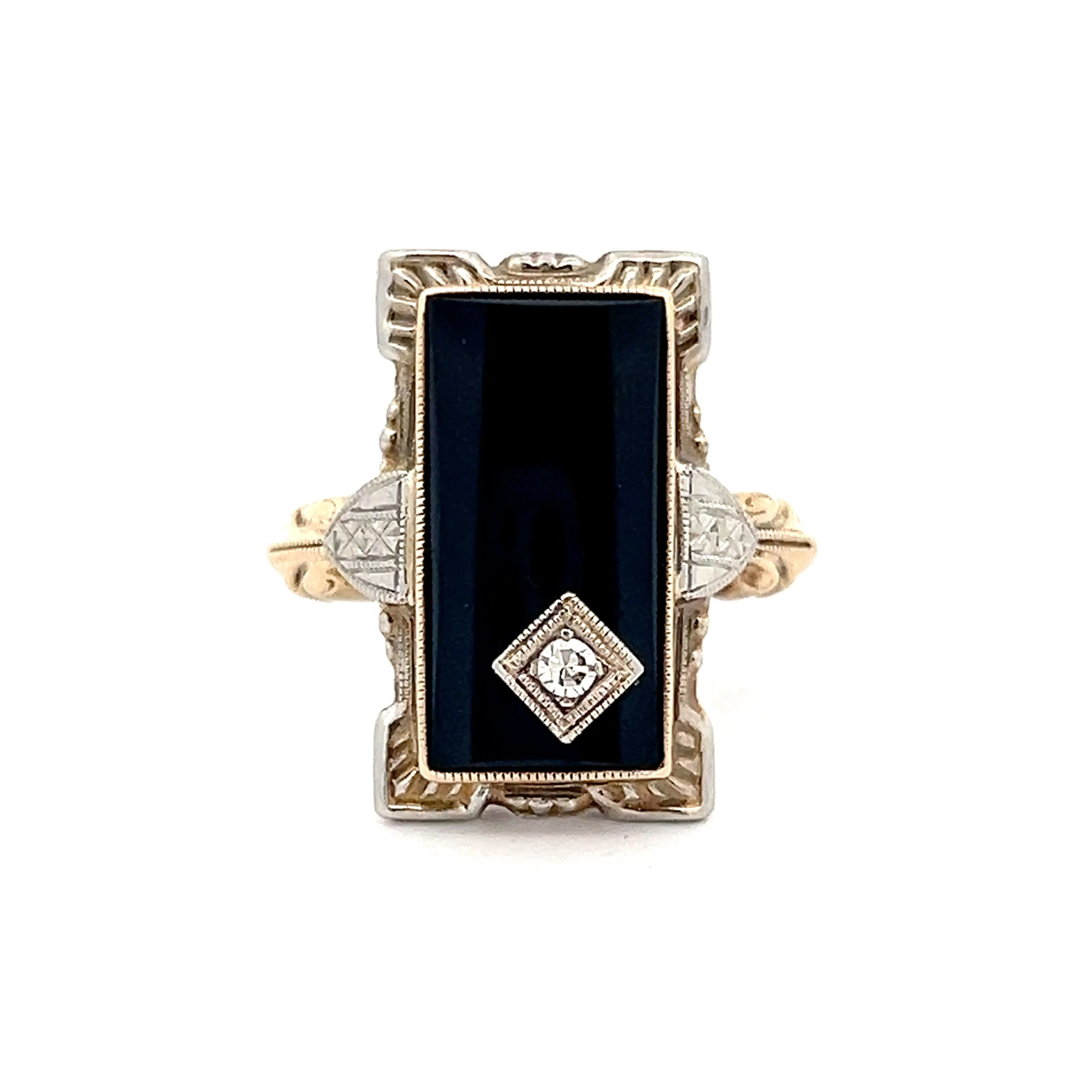 Antique Art Deco Onyx & Diamond Ring in 10k Gold