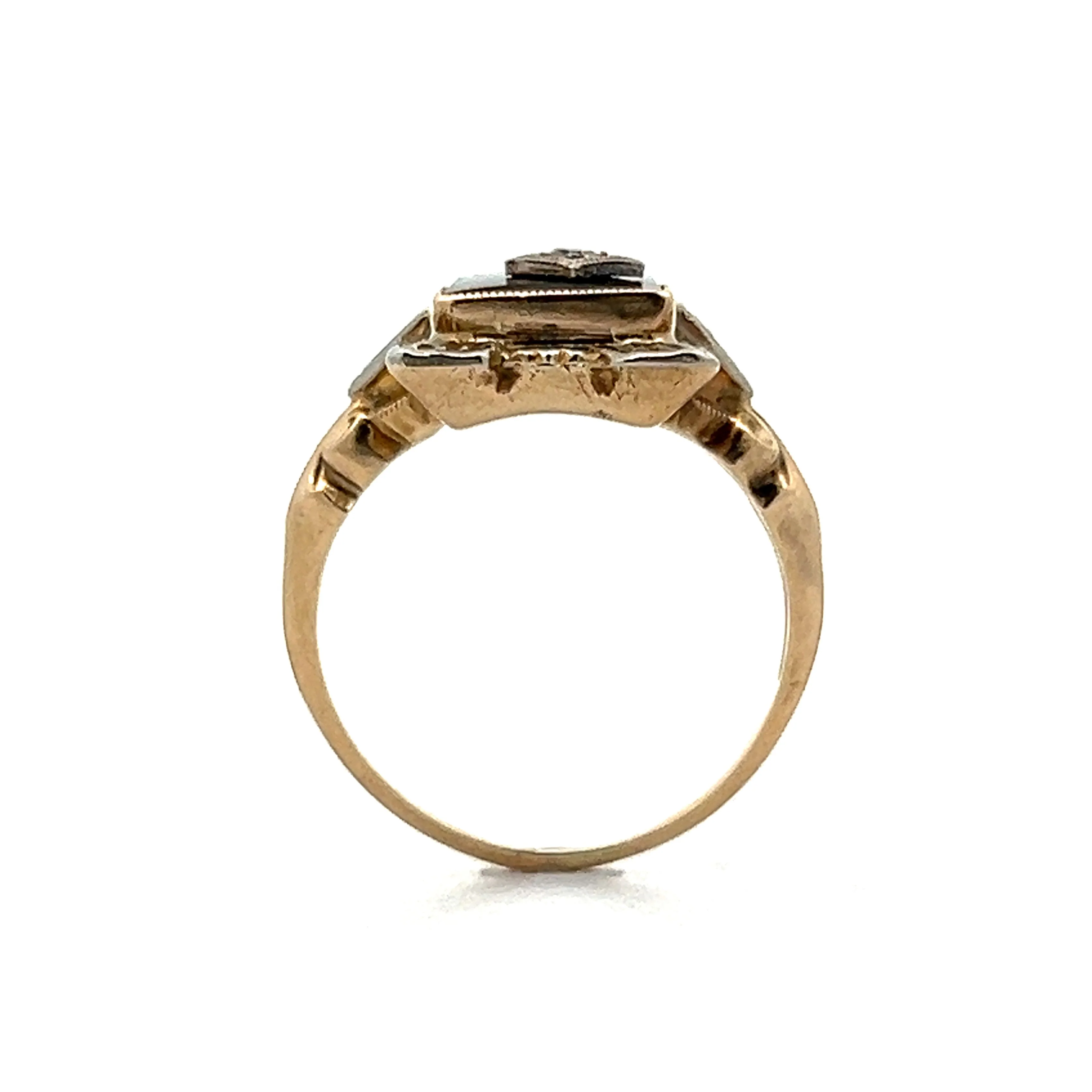 Antique Art Deco Onyx & Diamond Ring in 10k Gold - Image 4