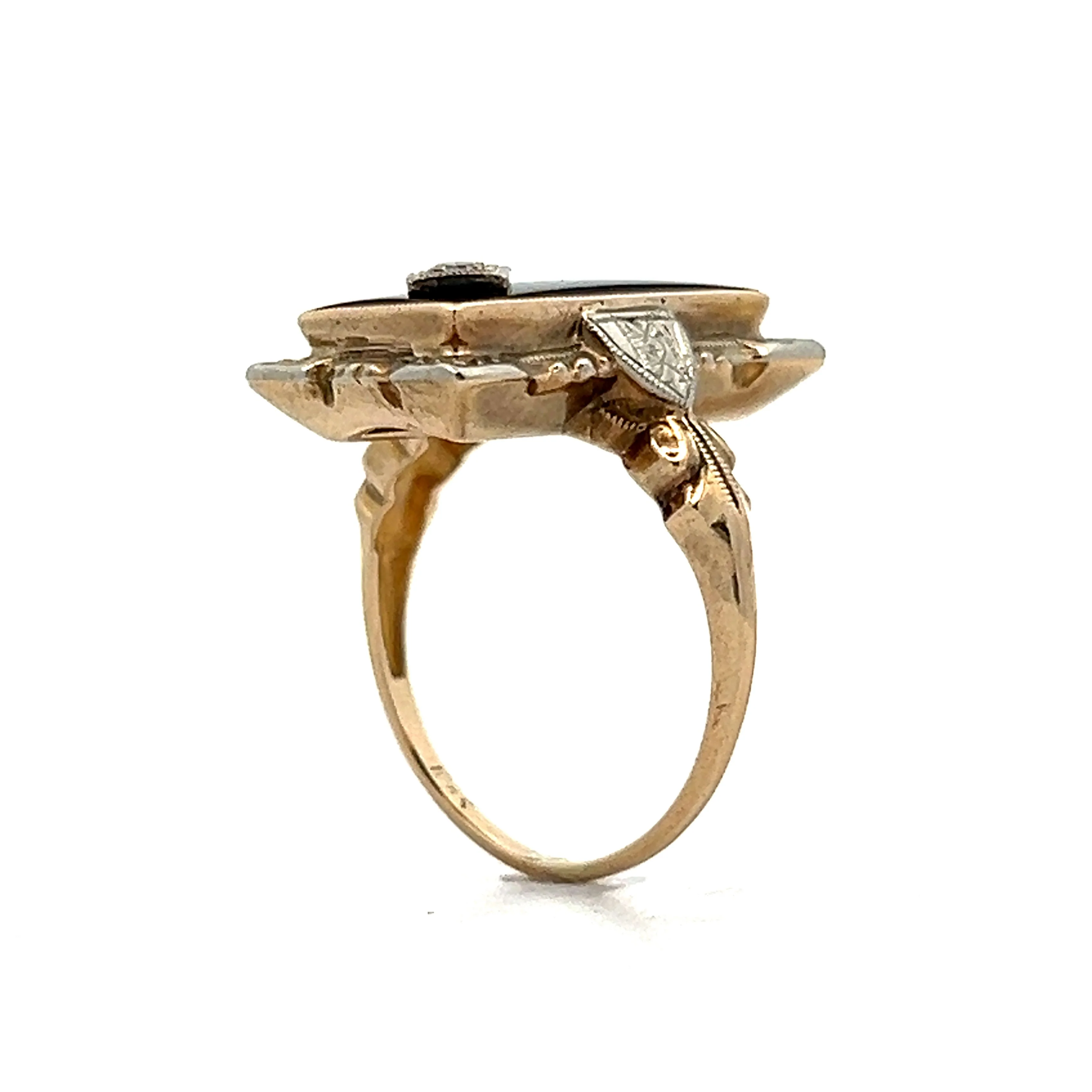 Antique Art Deco Onyx & Diamond Ring in 10k Gold - Image 5