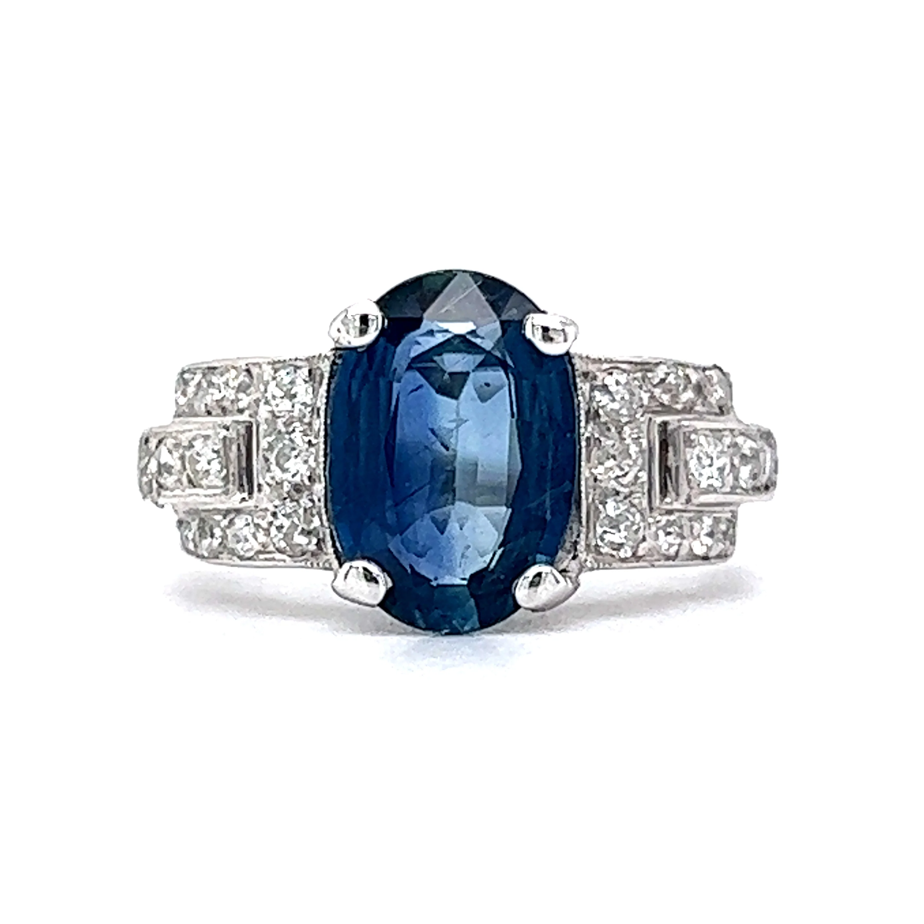 Antique Art Deco Oval Sapphire & Diamond Ring in 18k