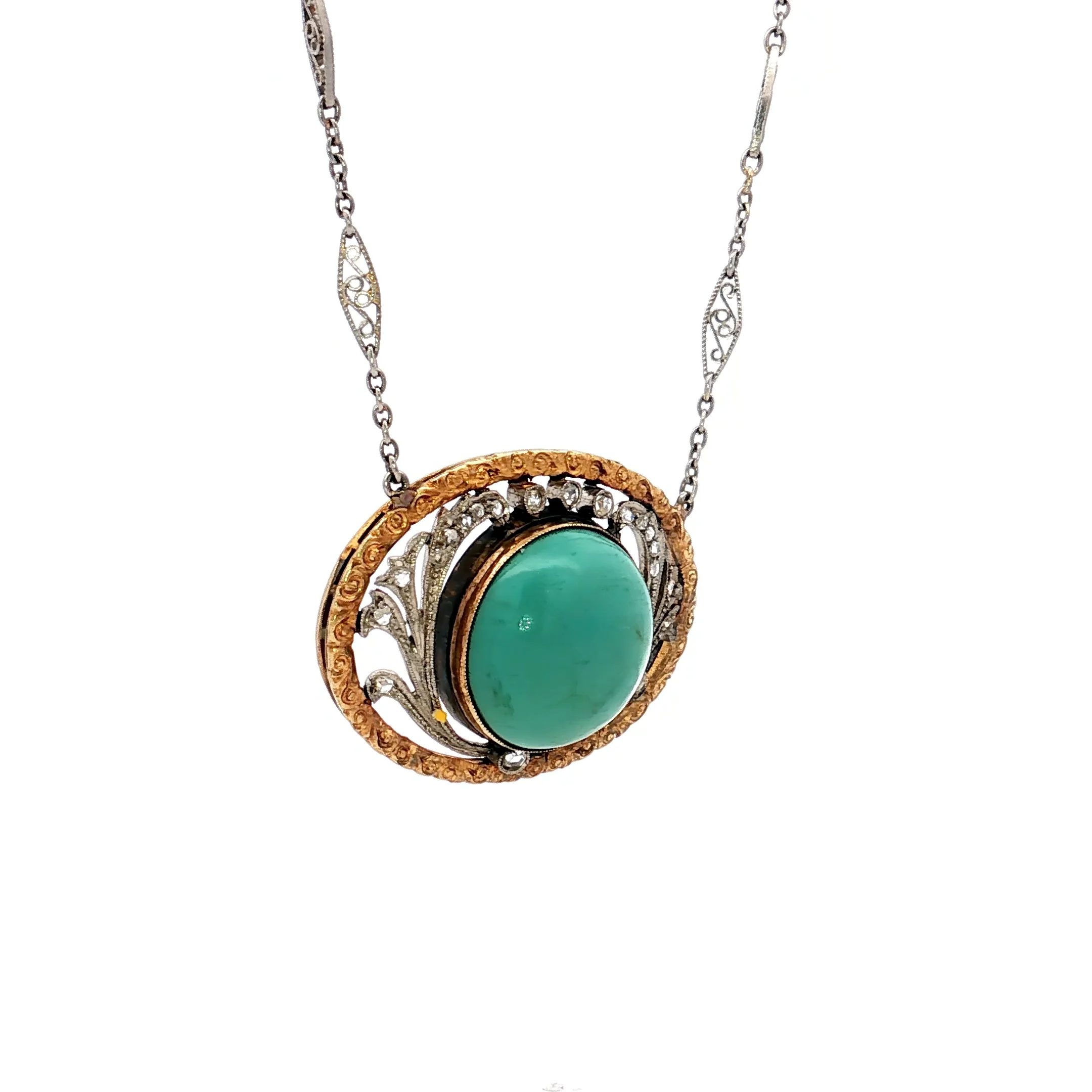 Antique Art Deco Turquoise Pendant Necklace in 14/18k - Image 3