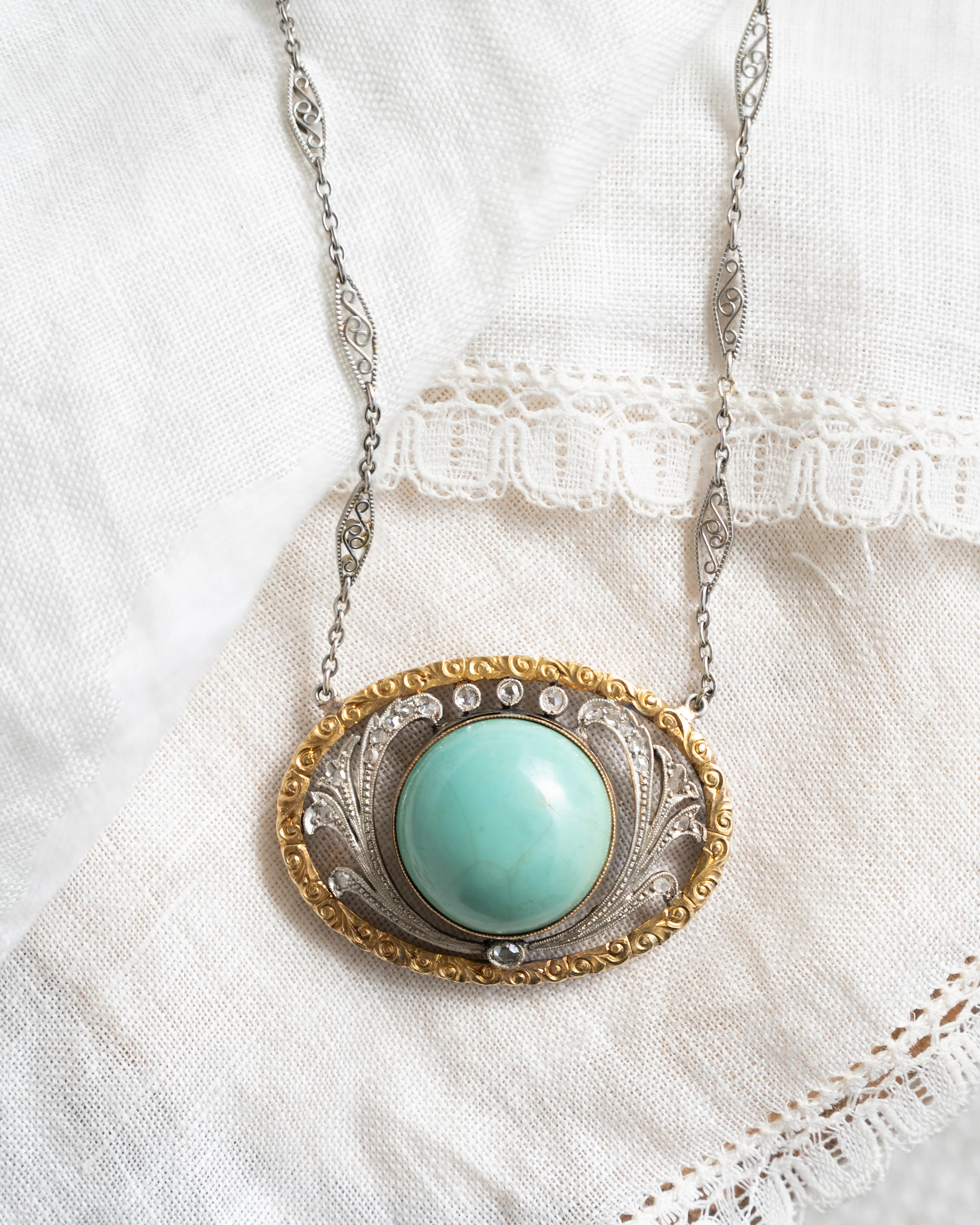 Antique Art Deco Turquoise Pendant Necklace in 14/18k - Image 4