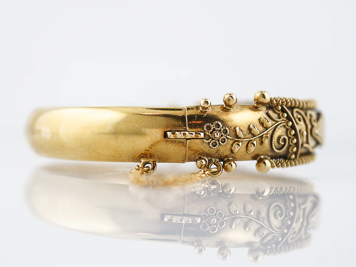 Antique Bangle Bracelet Victorian .41 Old European & Single Cut Diamonds in 15K Yellow Gold - Image 4