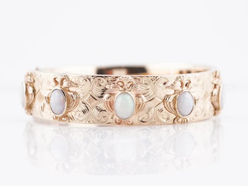 Antique Bangle Victorian 4.25 Oval Cabochon Cut Opal in 14k Yellow Gold