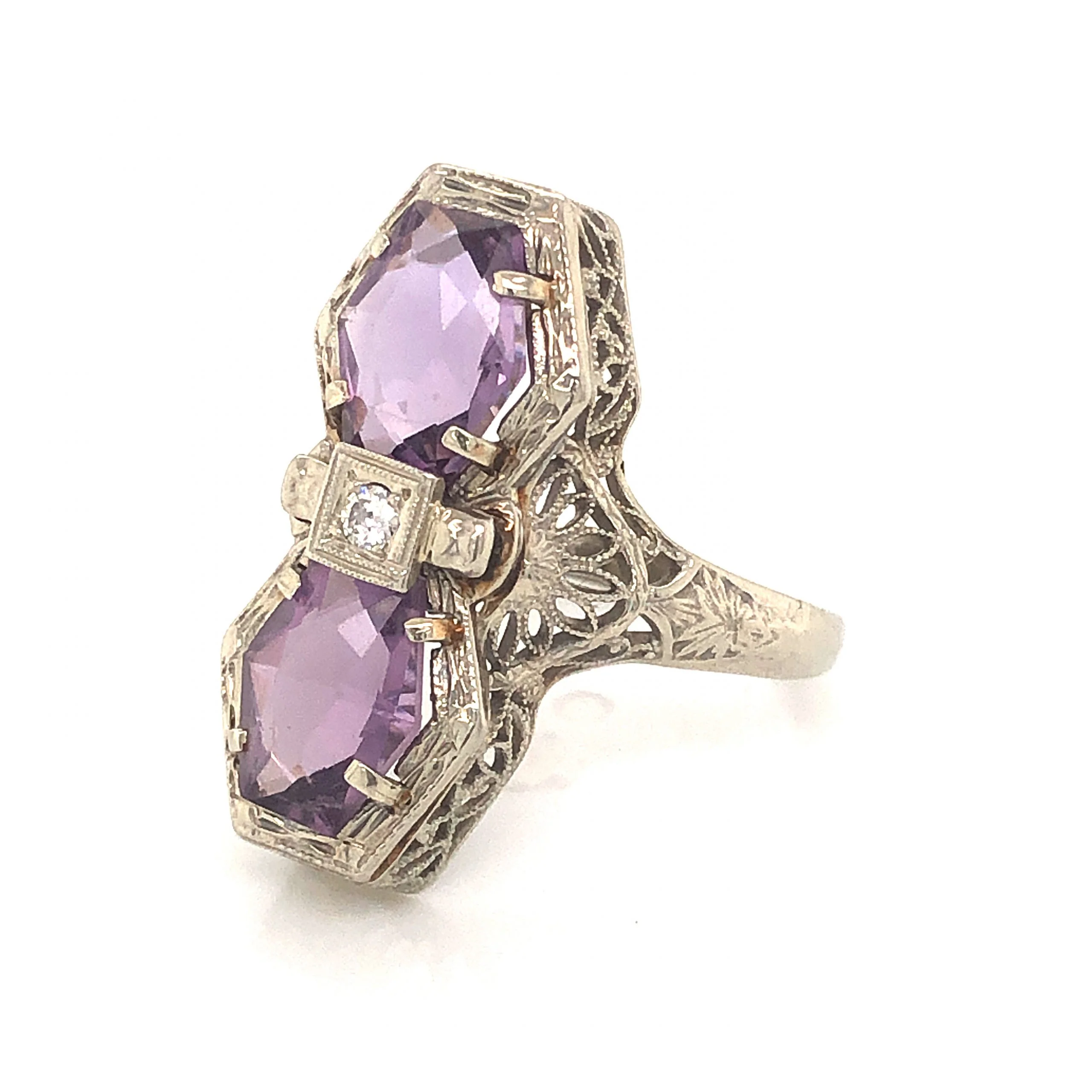 Antique Belais Bros Amethyst Cocktail Ring in 14k White Gold - Image 2