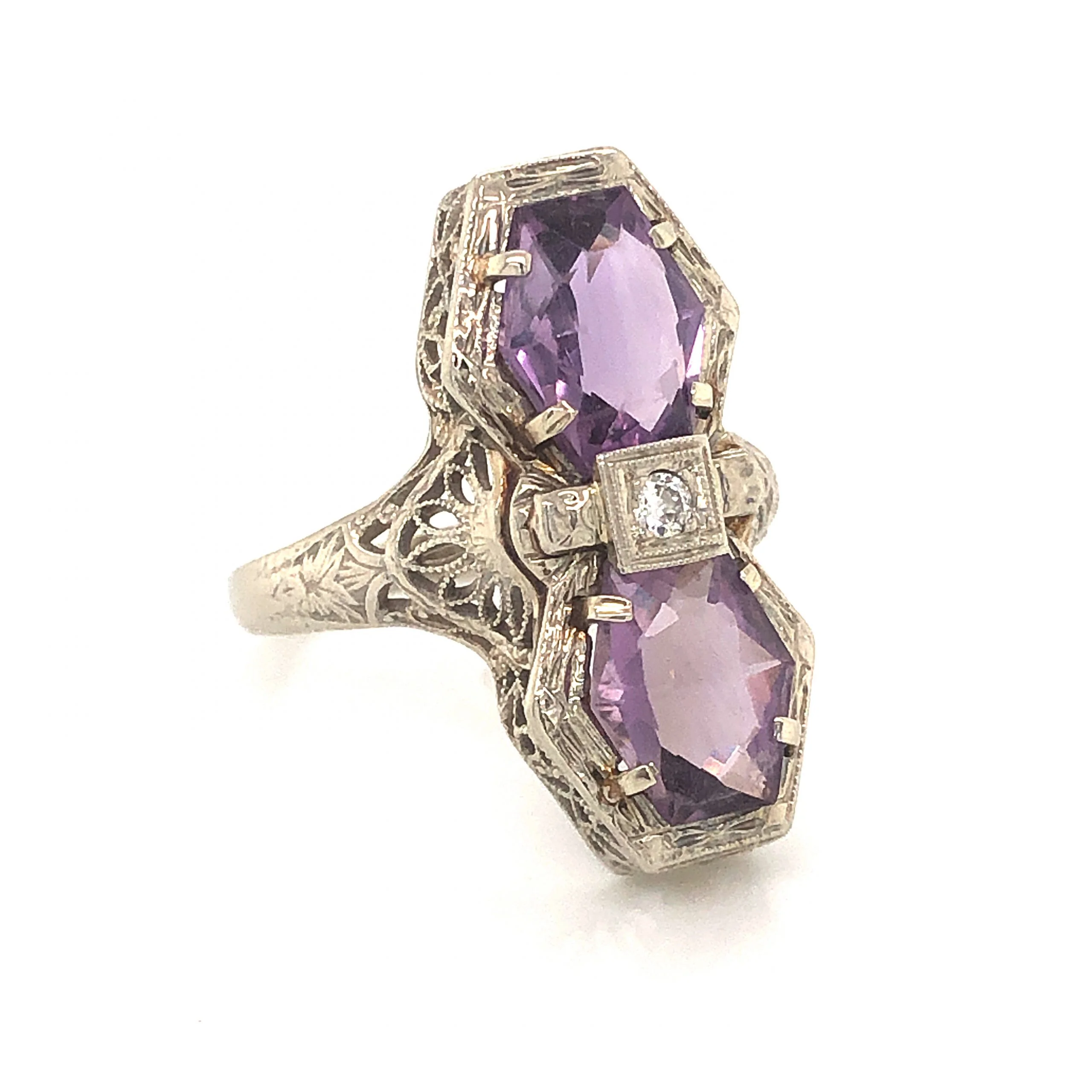 Antique Belais Bros Amethyst Cocktail Ring in 14k White Gold - Image 3