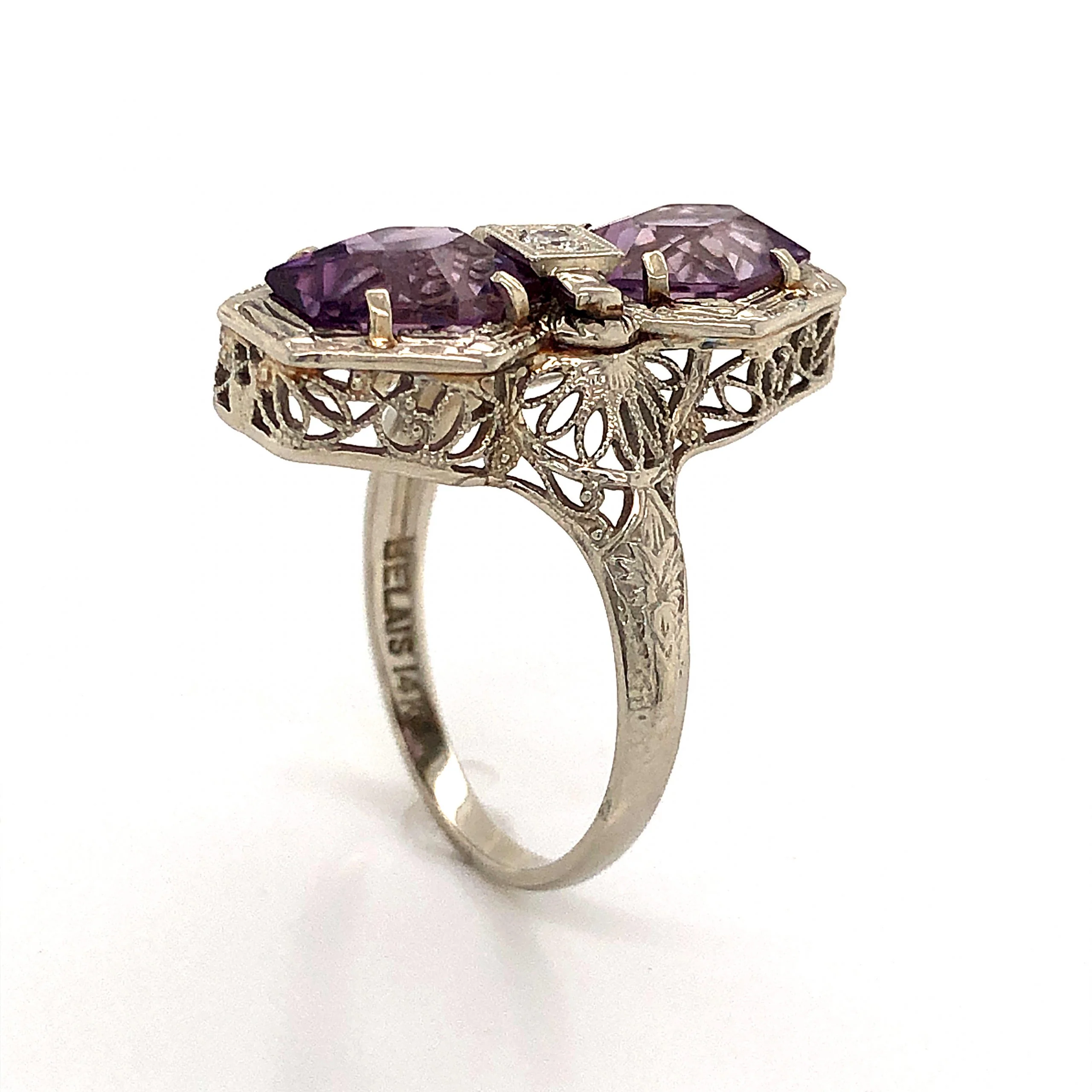 Antique Belais Bros Amethyst Cocktail Ring in 14k White Gold - Image 4