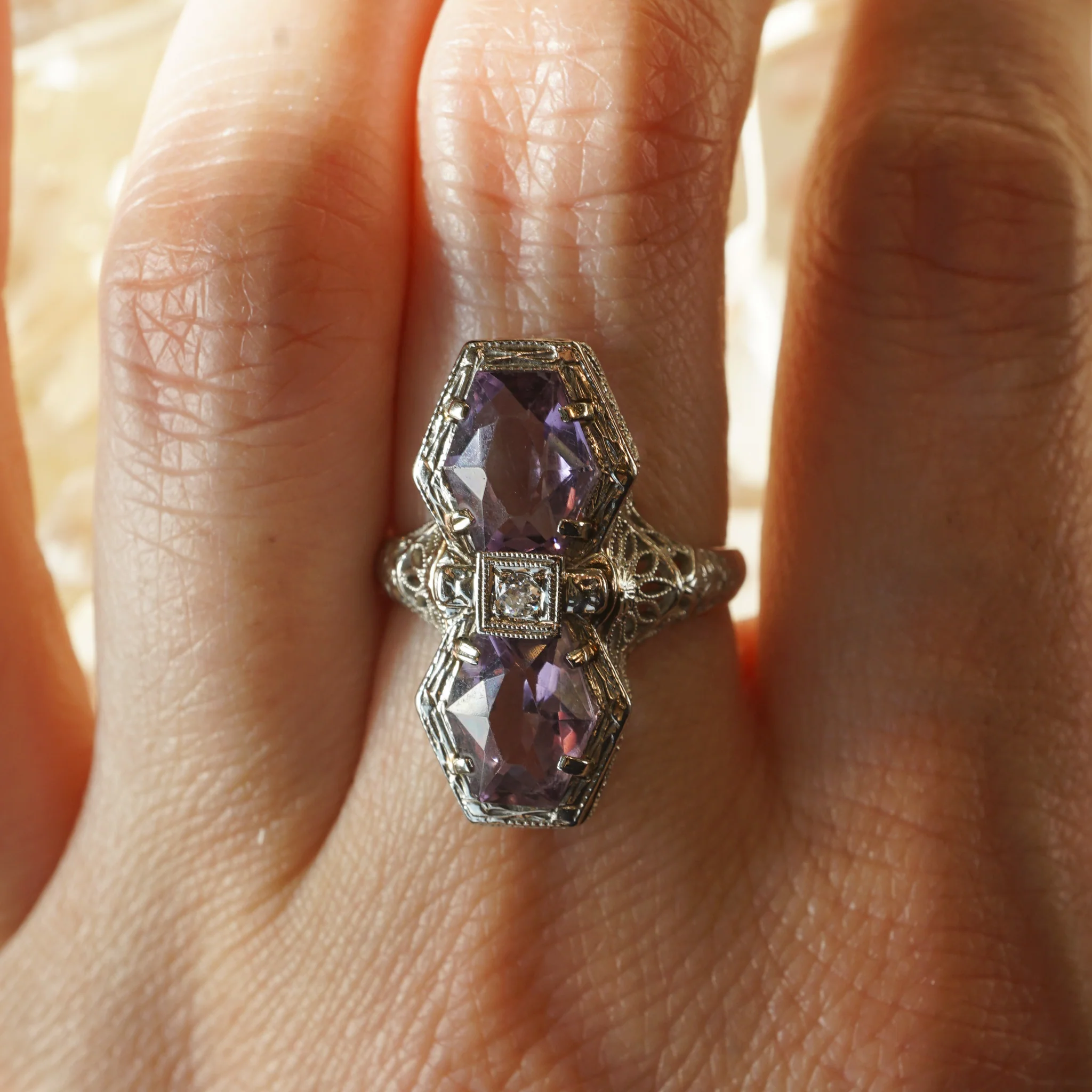 Antique Belais Bros Amethyst Cocktail Ring in 14k White Gold - Image 5
