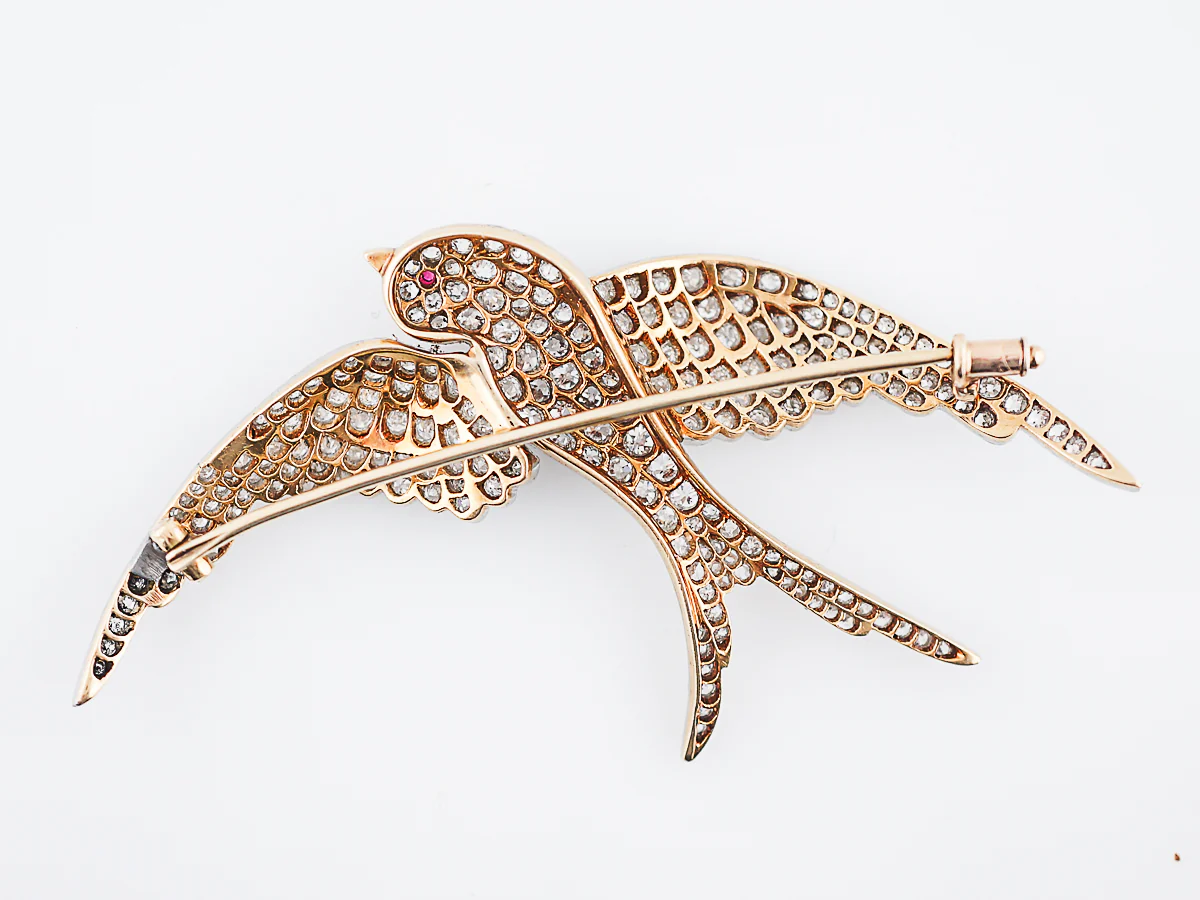 Antique Bird Brooch Edwardian 3.07 Old European Cut Diamonds in Platinum & 18k Yellow Gold - Image 5