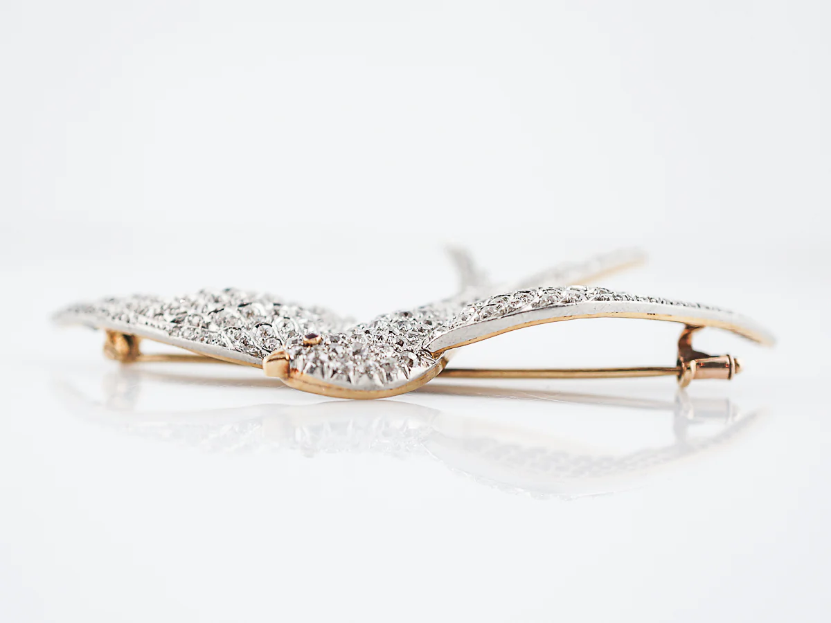 Antique Bird Brooch Edwardian 3.07 Old European Cut Diamonds in Platinum & 18k Yellow Gold - Image 6