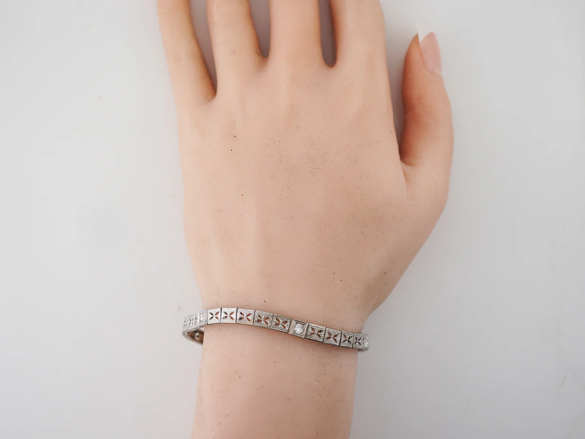 Antique Bracelet Art Deco .18 Round Brilliant Cut Diamonds in 14K White Gold - Image 4