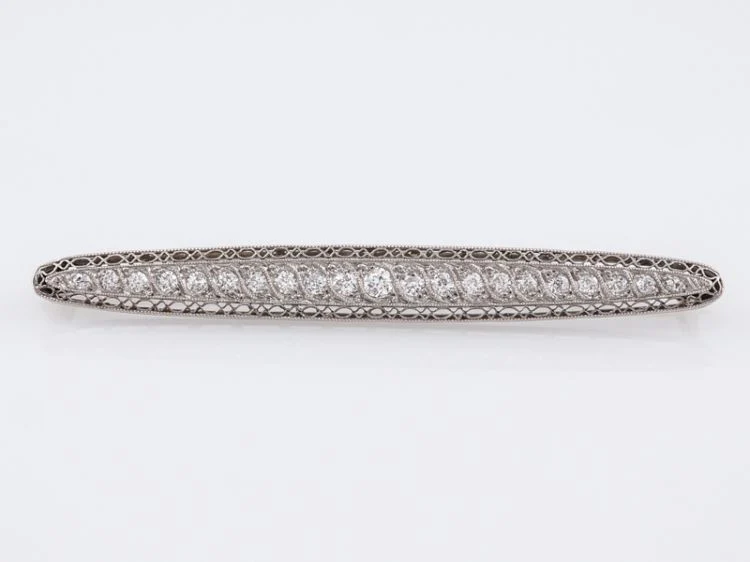 Antique Brooch Art Deco 1.68 Old European Cut Diamonds in Platinum