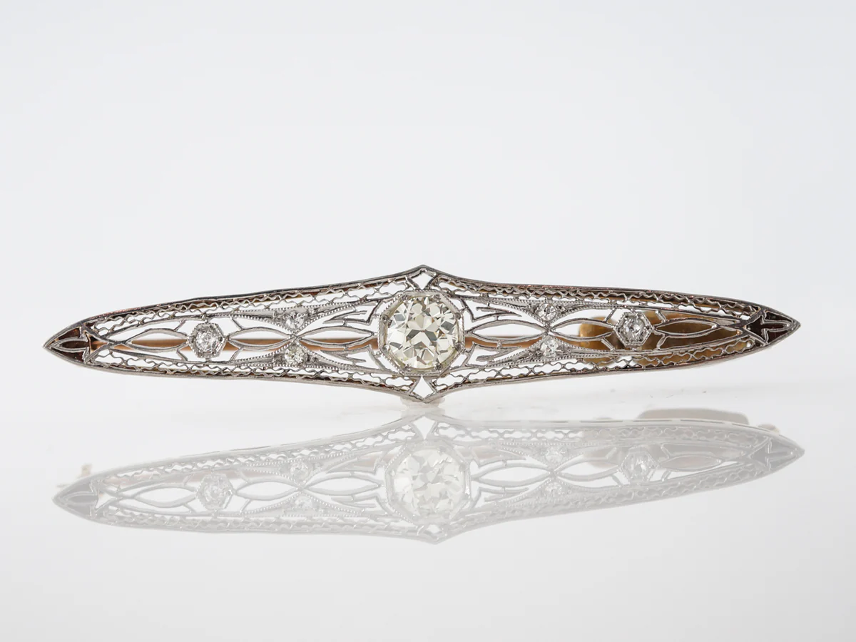 **RTV 1/9/19**Antique Brooch Edwardian .91 Old European Cut Diamond in 14k Yellow Gold & Platinum