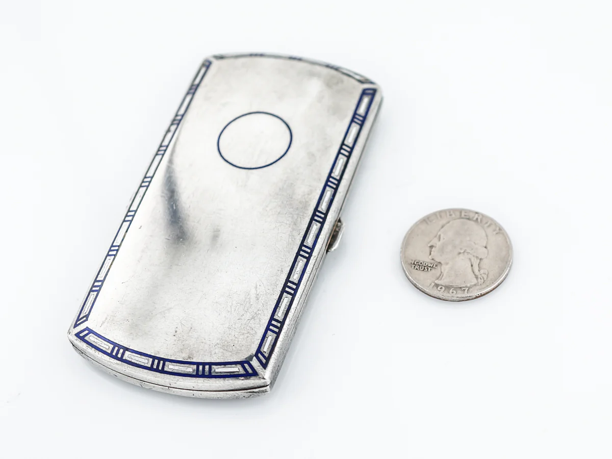 Antique Cigarette Case Art Deco Cobalt Blue & White Enamel in Sterling Silver - Image 5