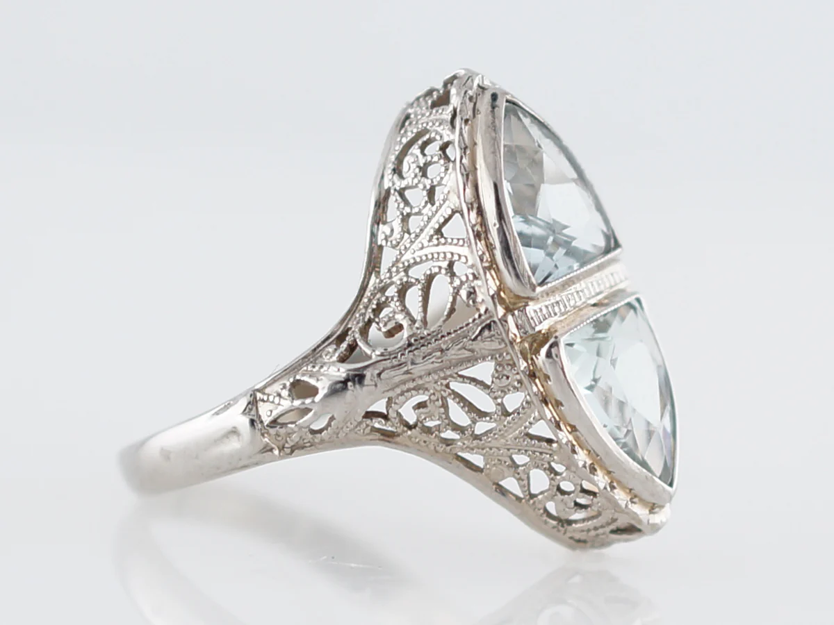 Antique Cocktail Ring Art Deco 1.20 Shield Cut Aquamarine in 14k White Gold - Image 4