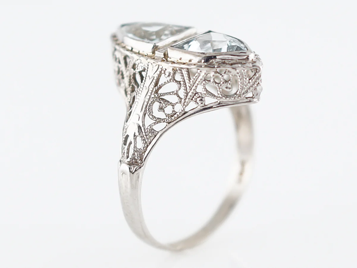 Antique Cocktail Ring Art Deco 1.20 Shield Cut Aquamarine in 14k White Gold - Image 5
