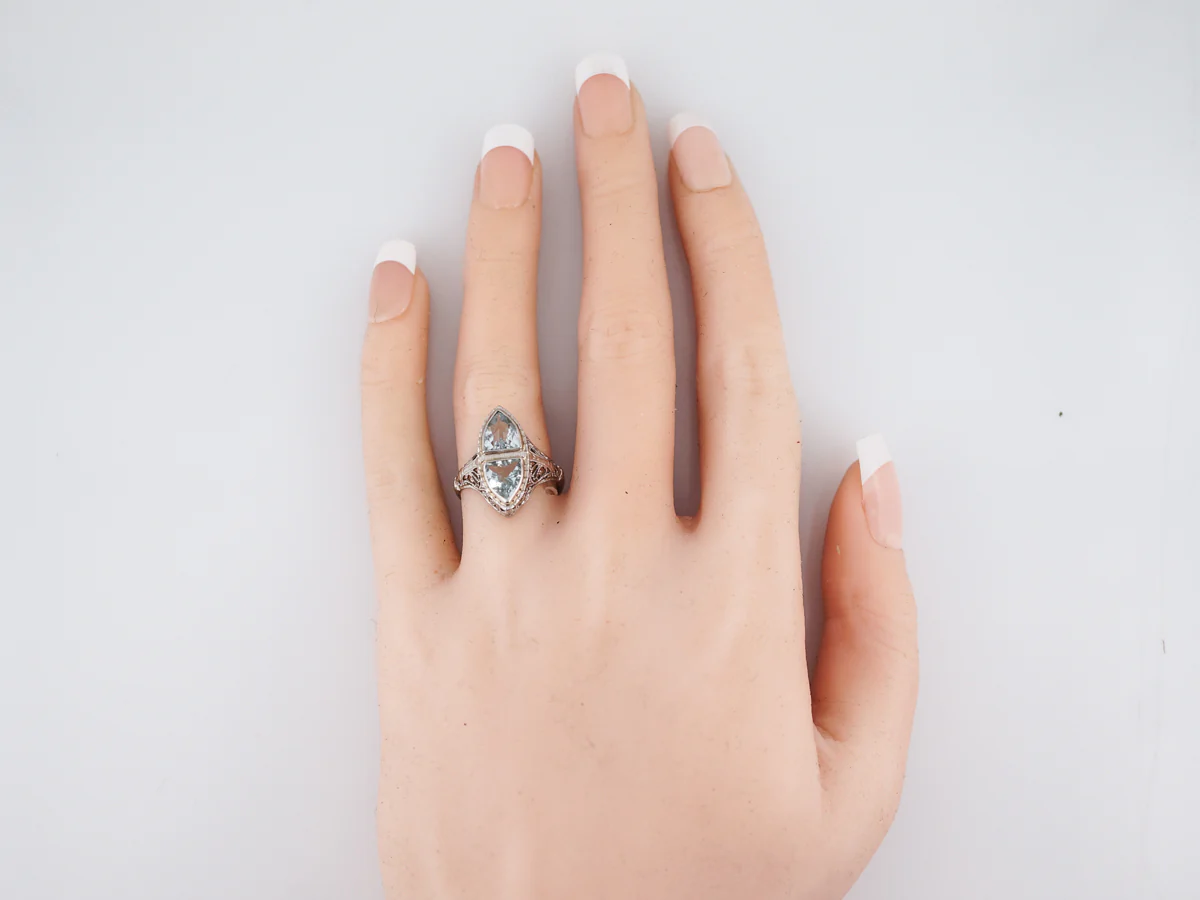 Antique Cocktail Ring Art Deco 1.20 Shield Cut Aquamarine in 14k White Gold - Image 6