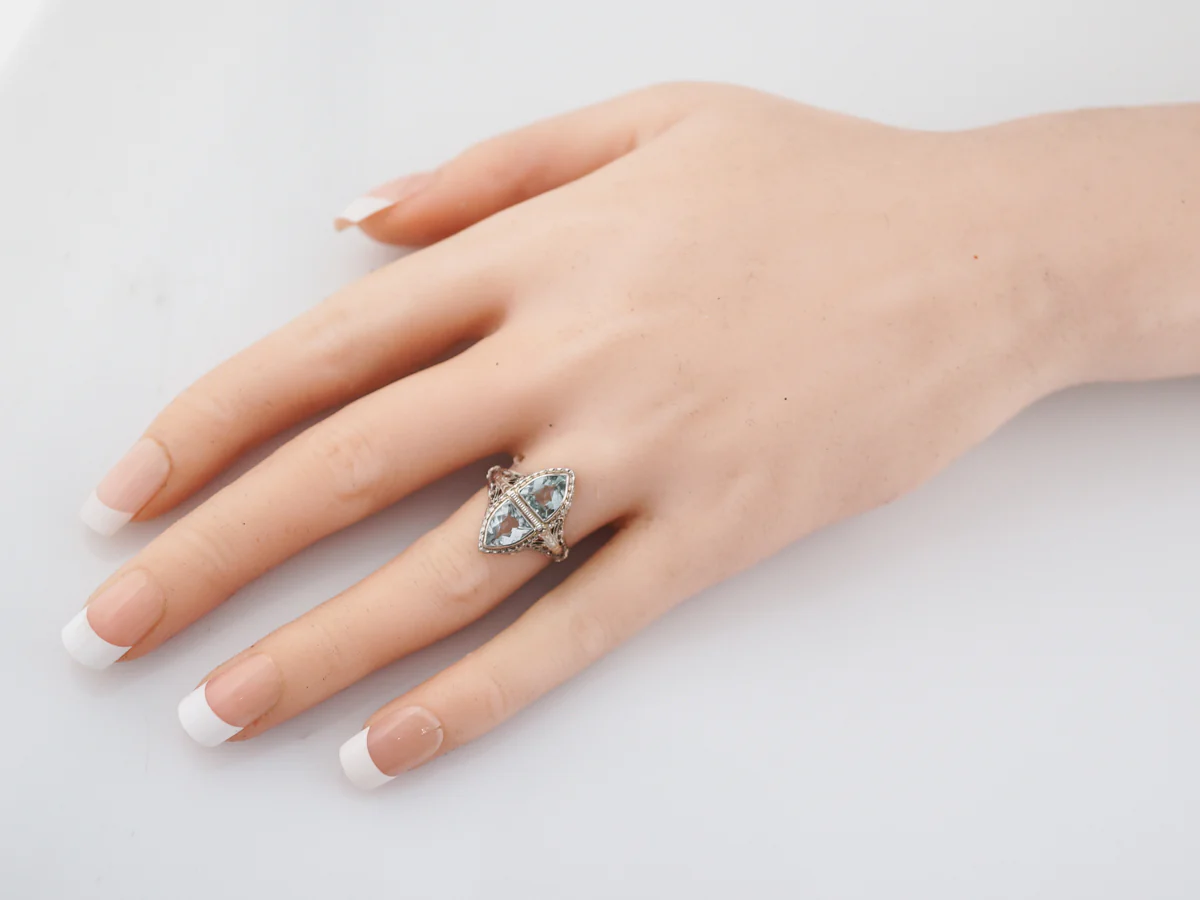 Antique Cocktail Ring Art Deco 1.20 Shield Cut Aquamarine in 14k White Gold - Image 7