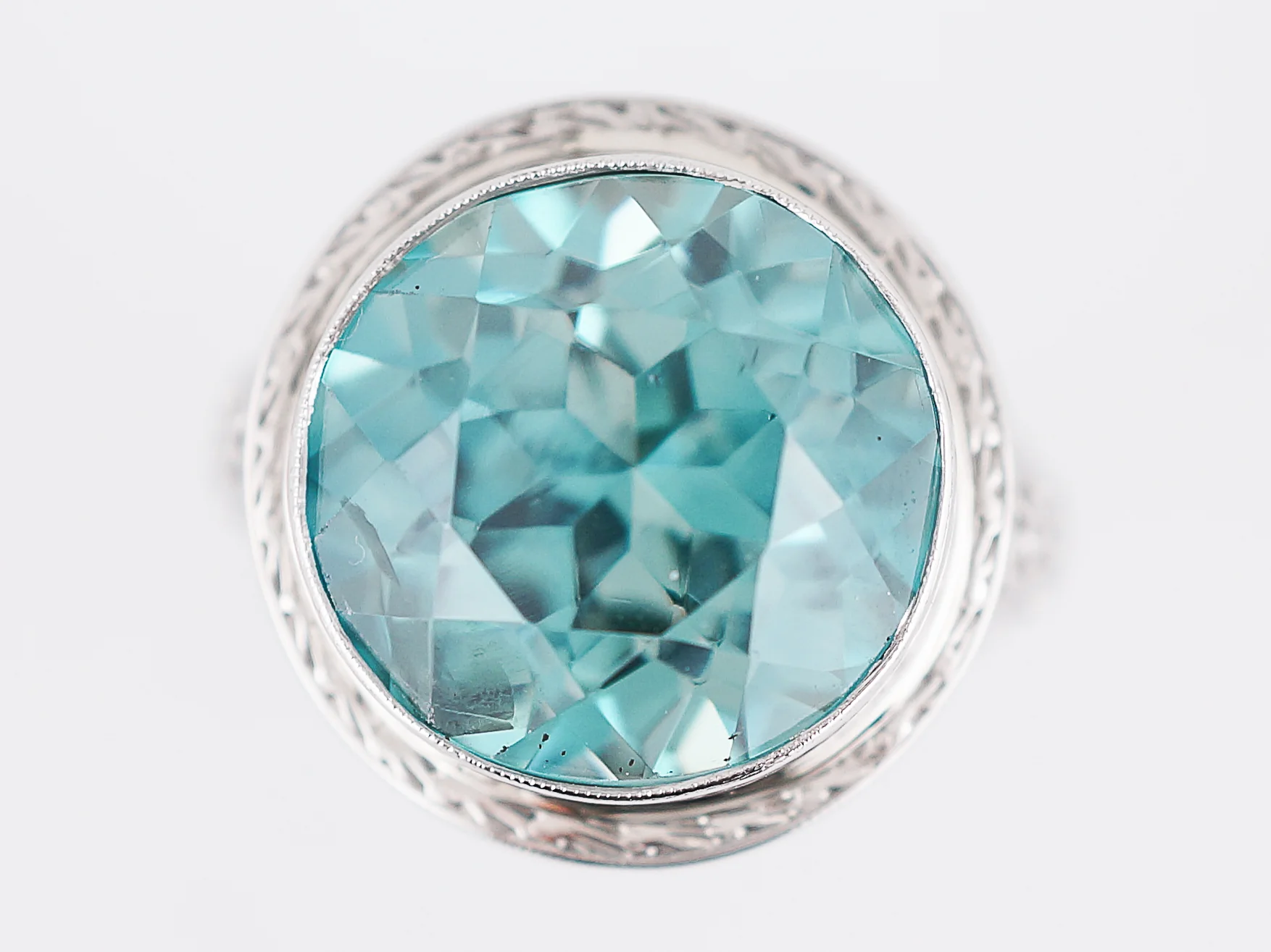 Antique Cocktail Ring Art Deco 14.16 Round Cut Zircon in 14k White Gold - Image 4
