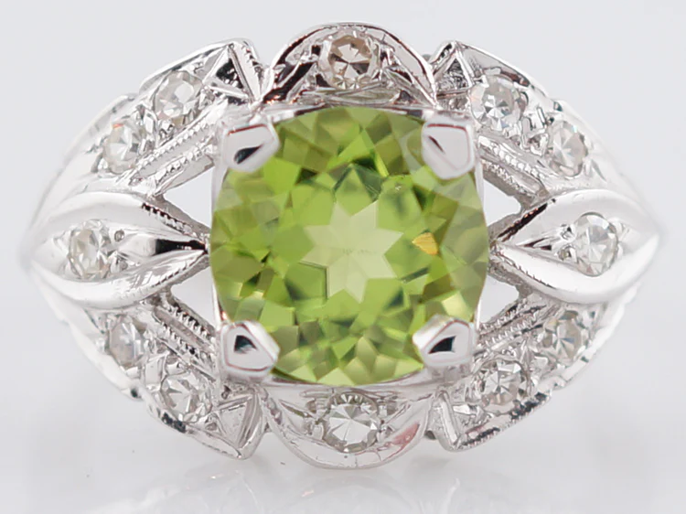 Antique Cocktail Ring Art Deco 2.23 Round Cut Peridot in 14k White Gold