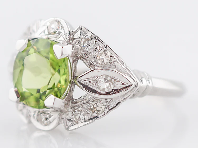 Antique Cocktail Ring Art Deco 2.23 Round Cut Peridot in 14k White Gold - Image 3